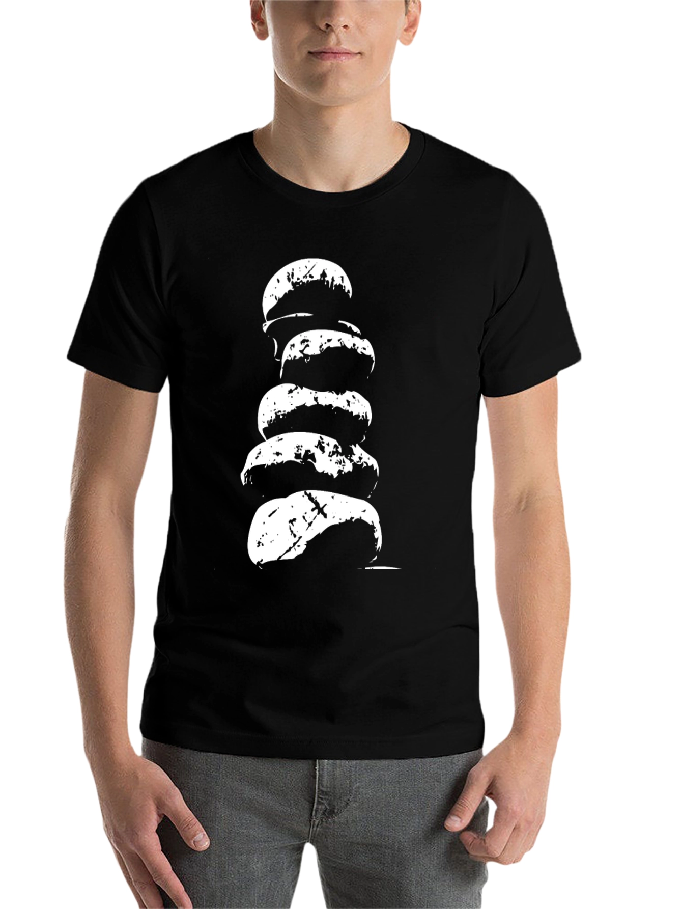 Black Stacked Rock Graphic Tee - Men's Black Cotton T-Shirt view 7