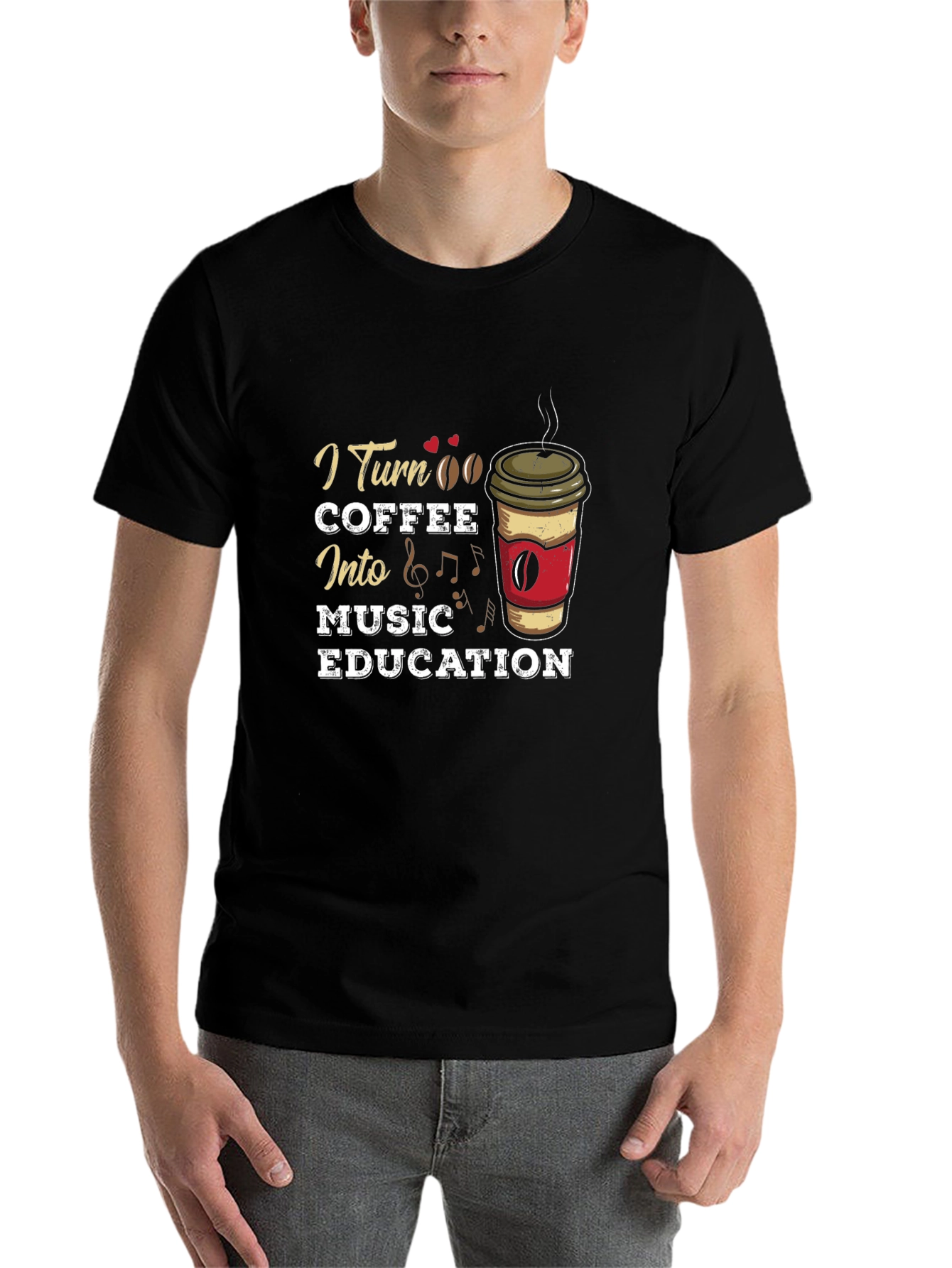 Black I Turn Coffee Into Music Education T-Shirt view 7