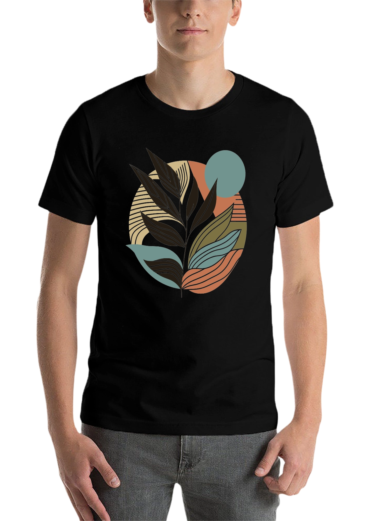 Black Abstract Leaf Graphic Print Tee view 7
