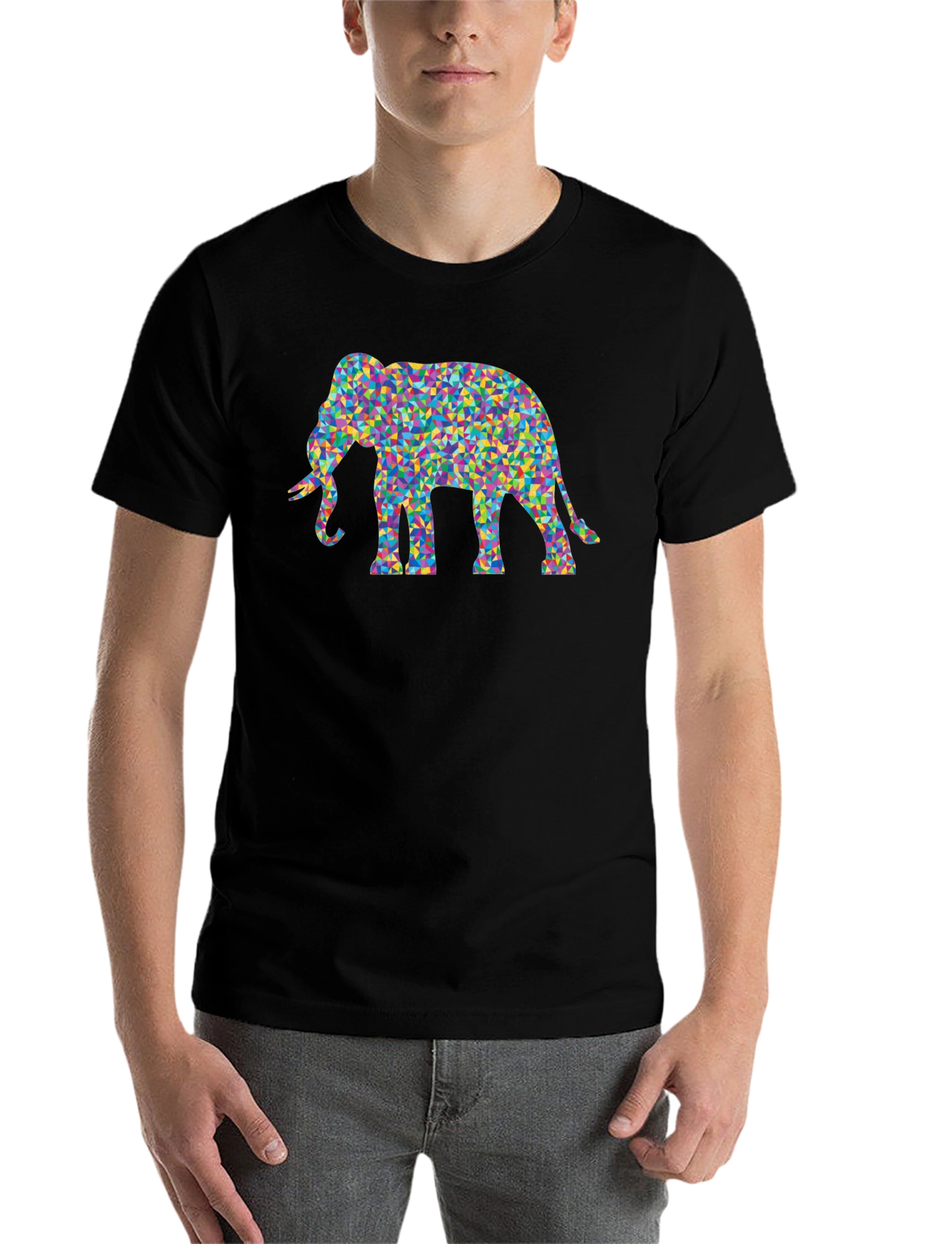 Black Mosaic Elephant Tee - Funky Graphic T-Shirt view 7