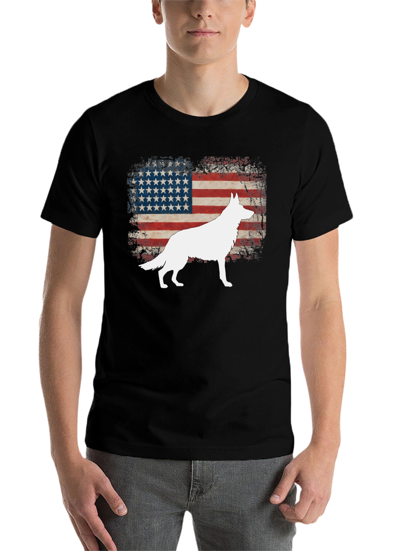 Black Patriotic Dog American Flag T-Shirt view 7