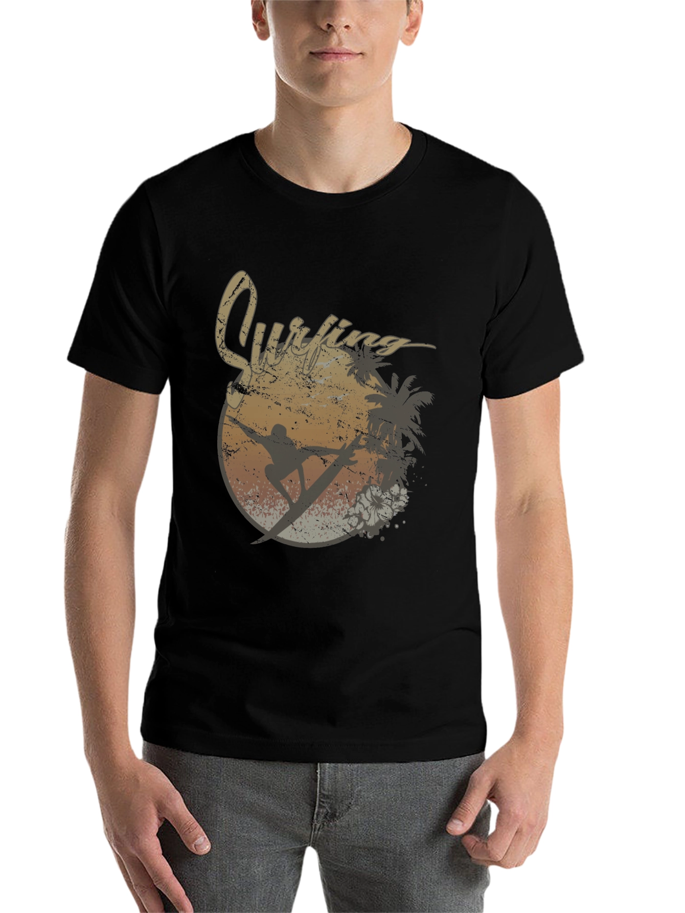 Black Vintage Surfing Graphic Tee view 7