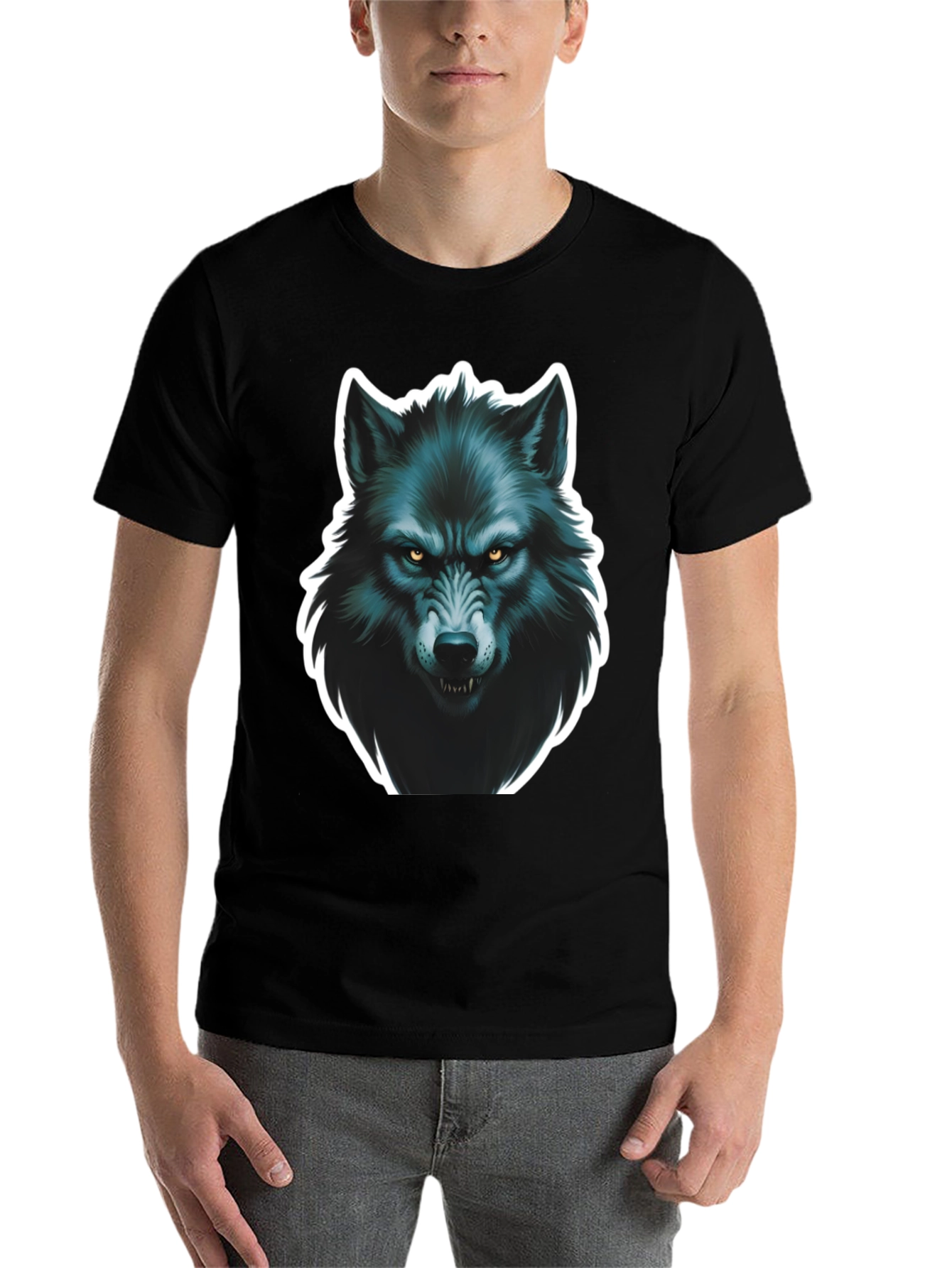 Black Men's Black Wolf Graphic T-Shirt view 7