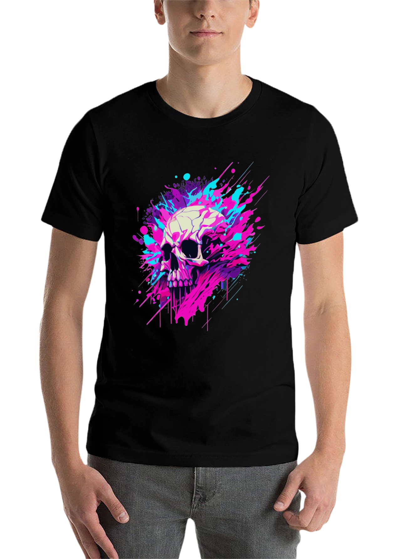 Black Skull Splash Graphic Tee - Bold & Unique Design view 7