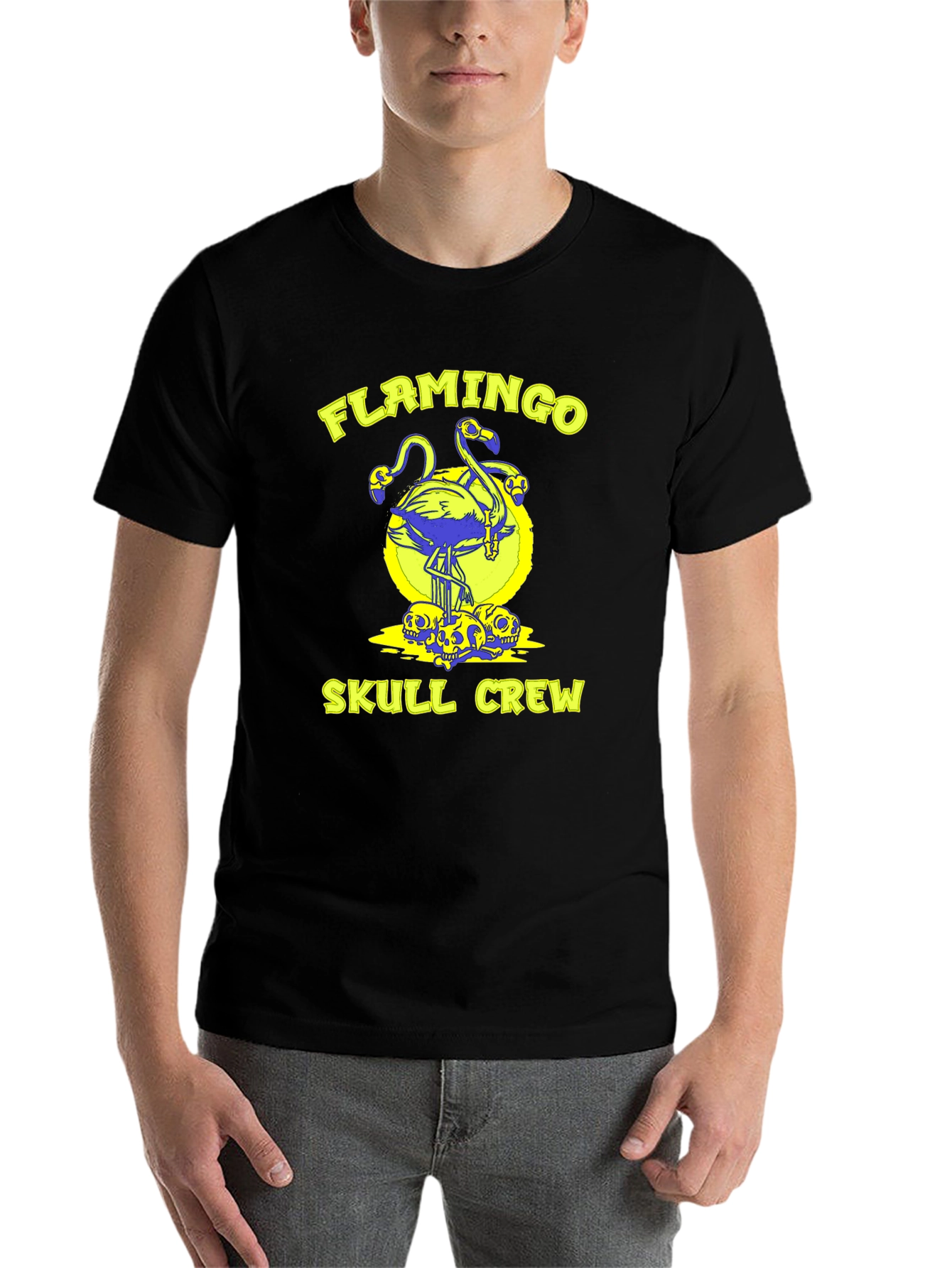 Black Flamingo Skull Crew Black Graphic Tee view 7