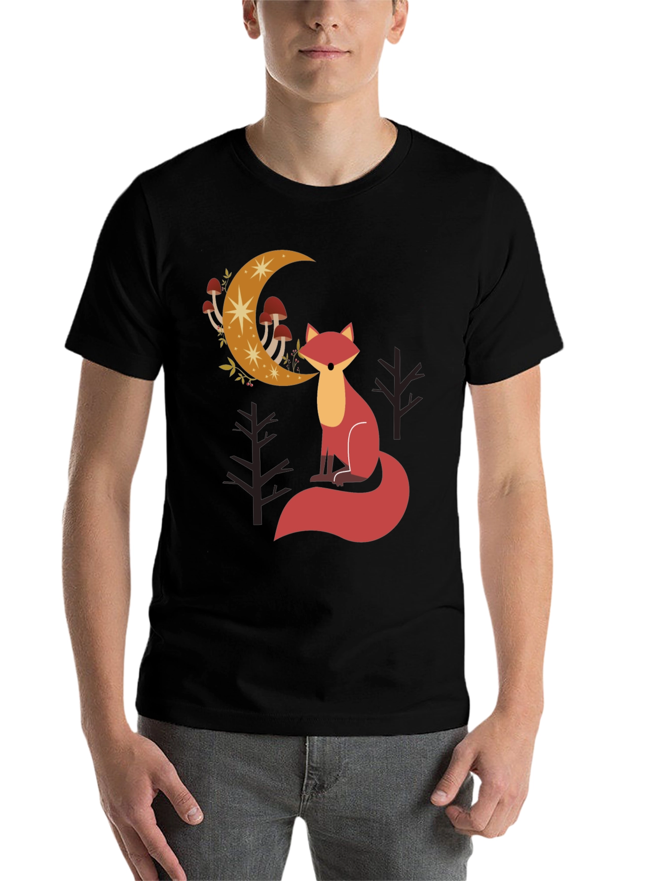 Black Fox and Moon Graphic Tee - Black Cotton Blend view 7