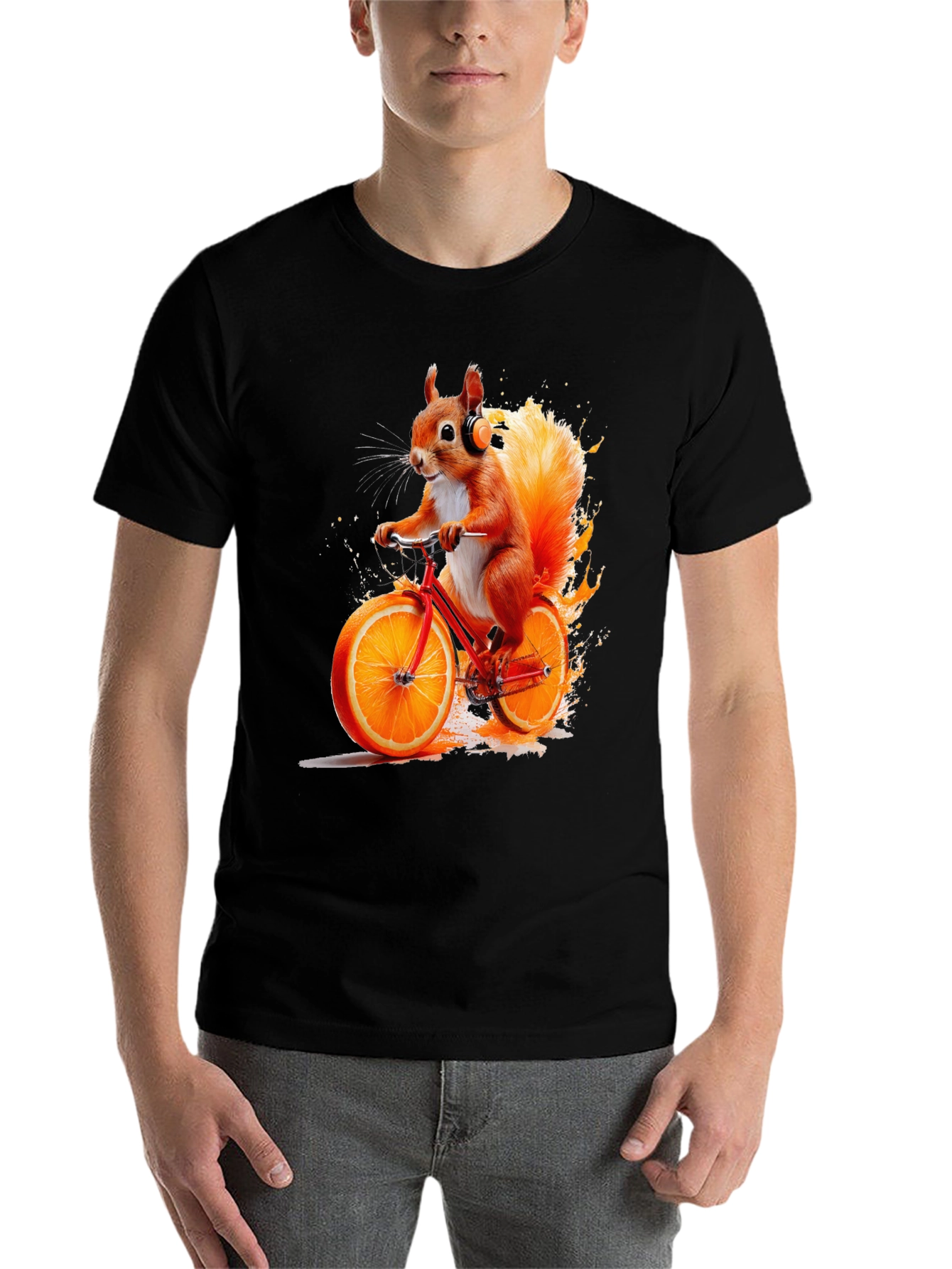 Black Squirrel on Orange Bike T-Shirt view 7