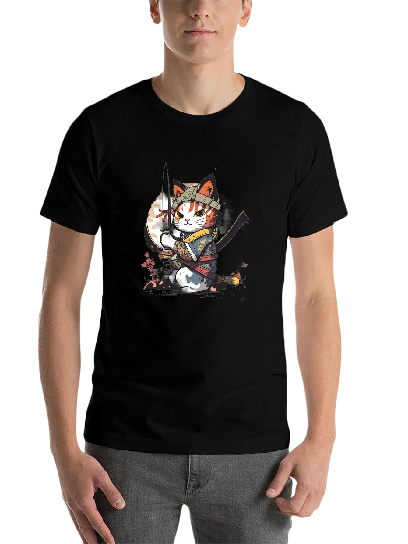 Black Samurai Cat T-Shirt - Unique Graphic Tee view 7