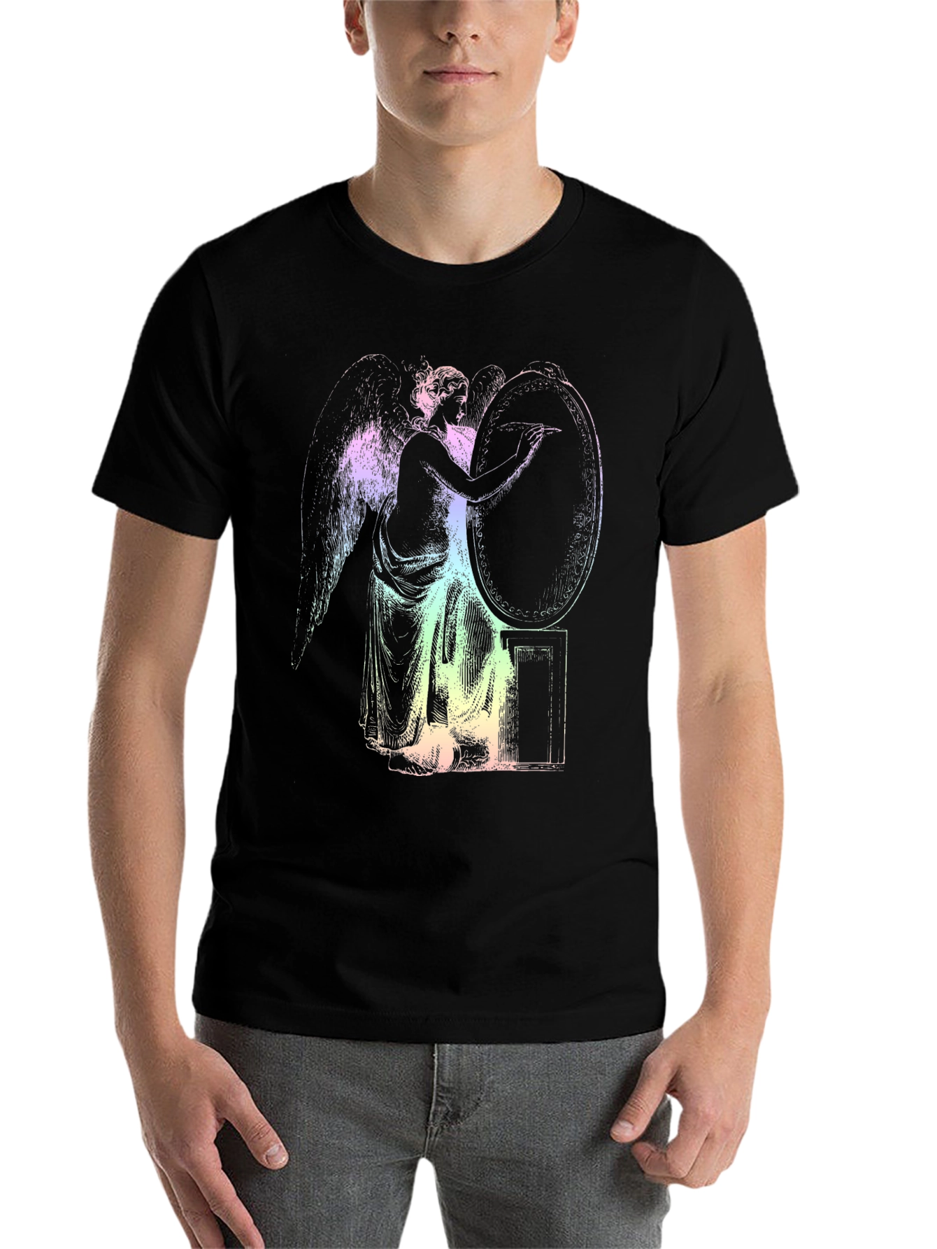 Black Angel Writing in Mirror Graphic T-Shirt view 7