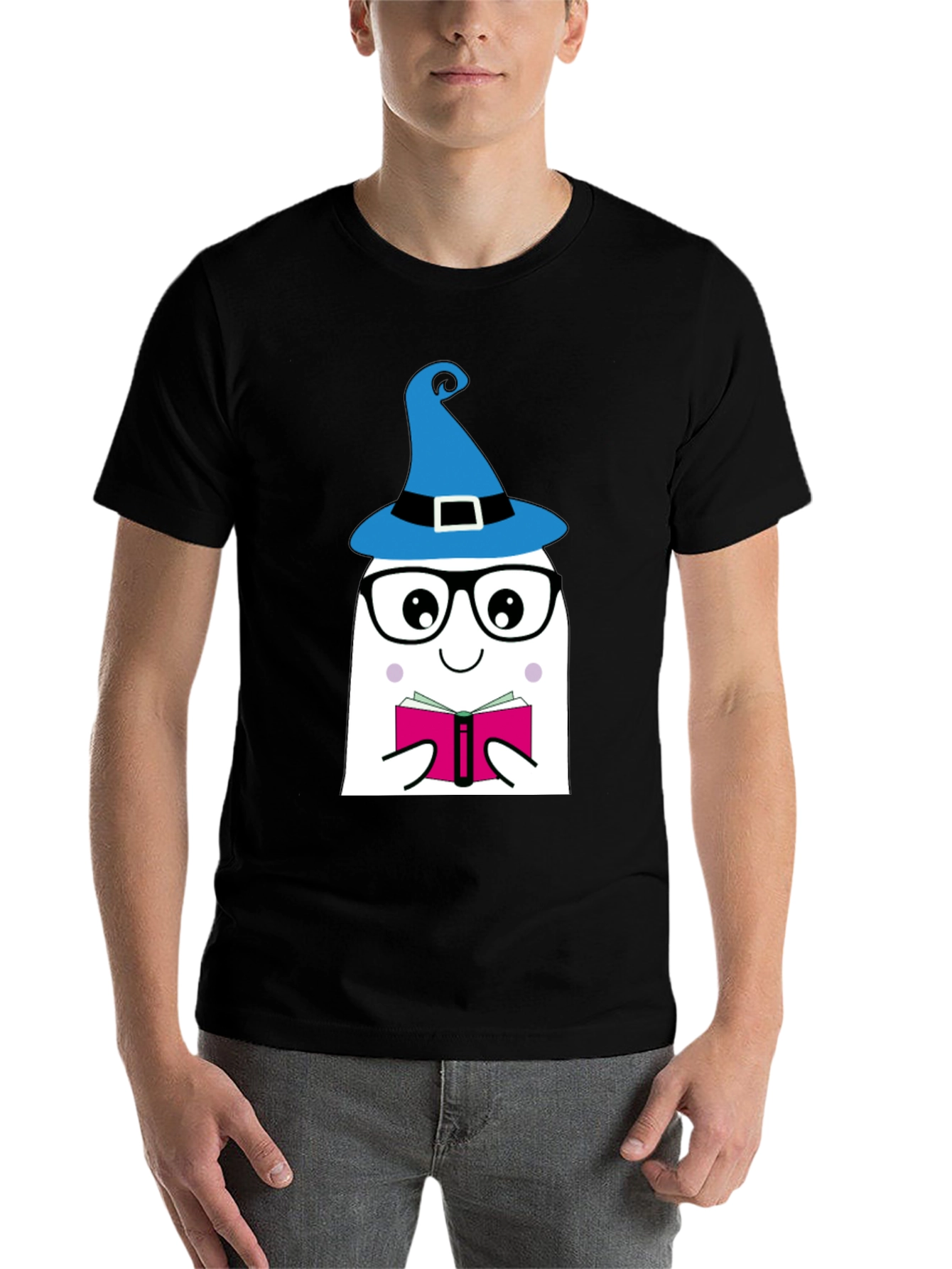 Black Whimsical Reading Ghost Graphic Tee view 7