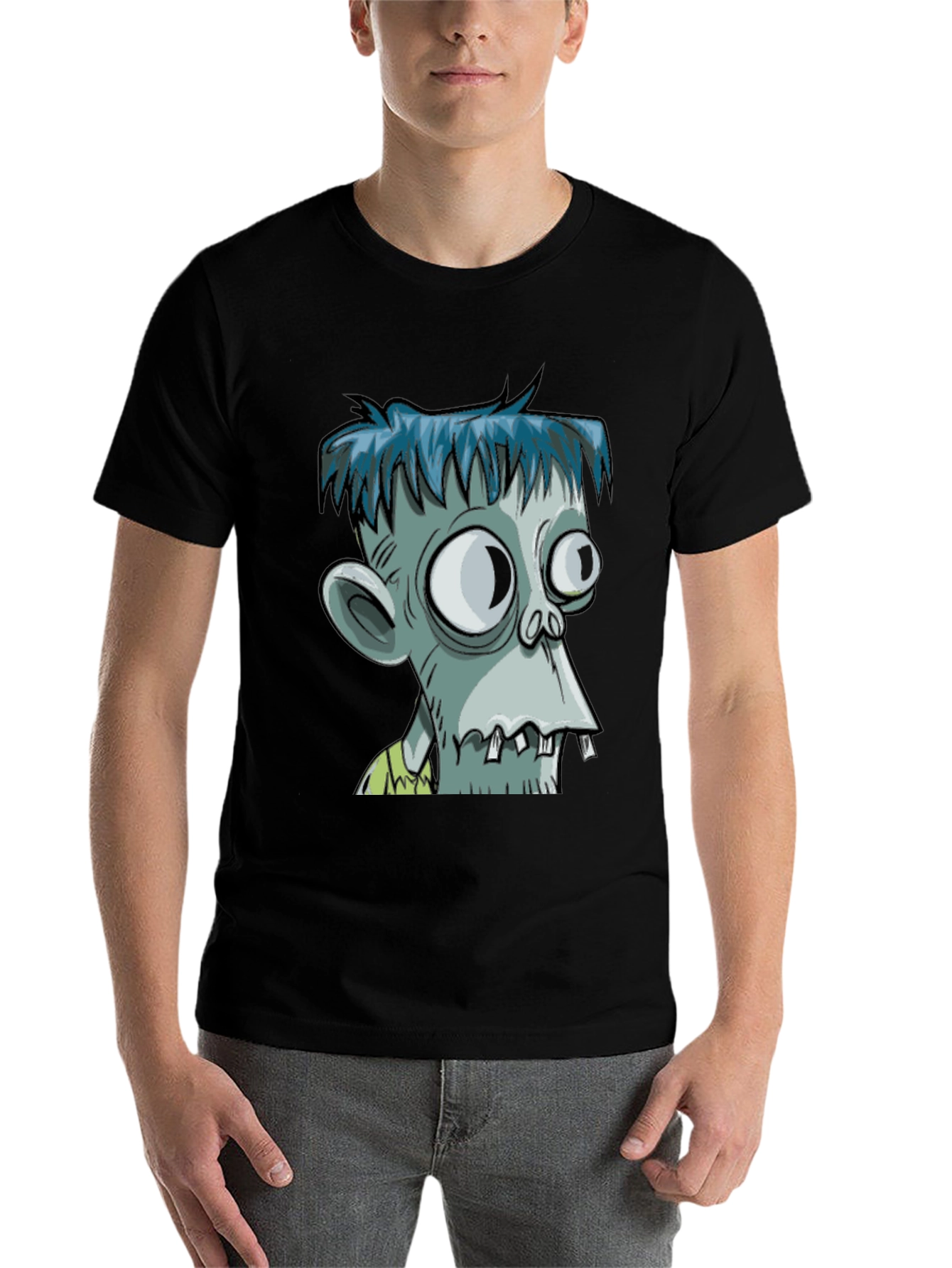 Black Zombie Cartoon Graphic T-Shirt view 7