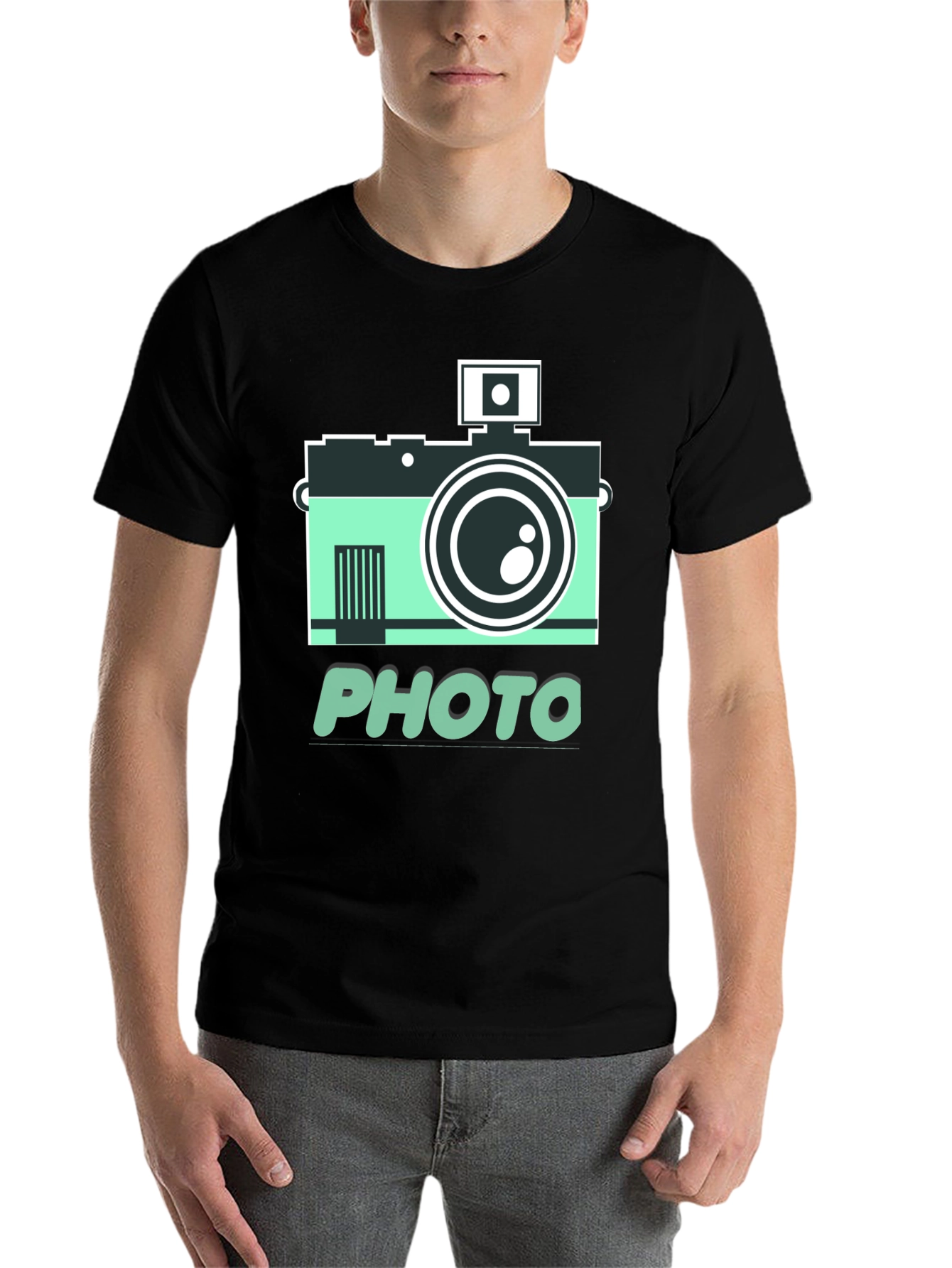 Black Retro Camera Photo Graphic T-Shirt view 7
