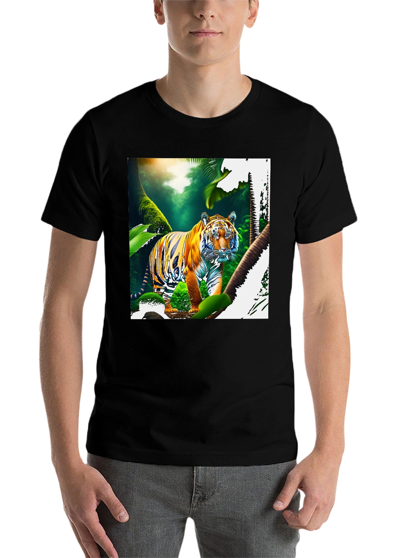 Black Jungle Tiger Graphic Print Black T-Shirt view 7