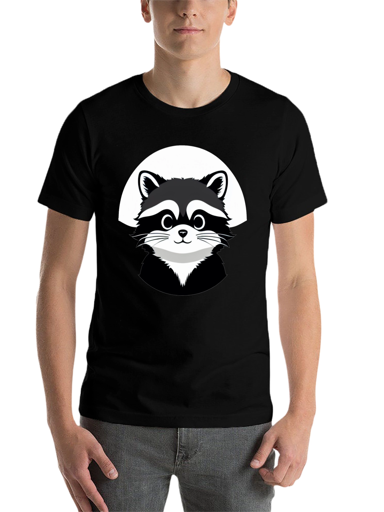 Black Cute Raccoon Graphic Black T-Shirt view 7