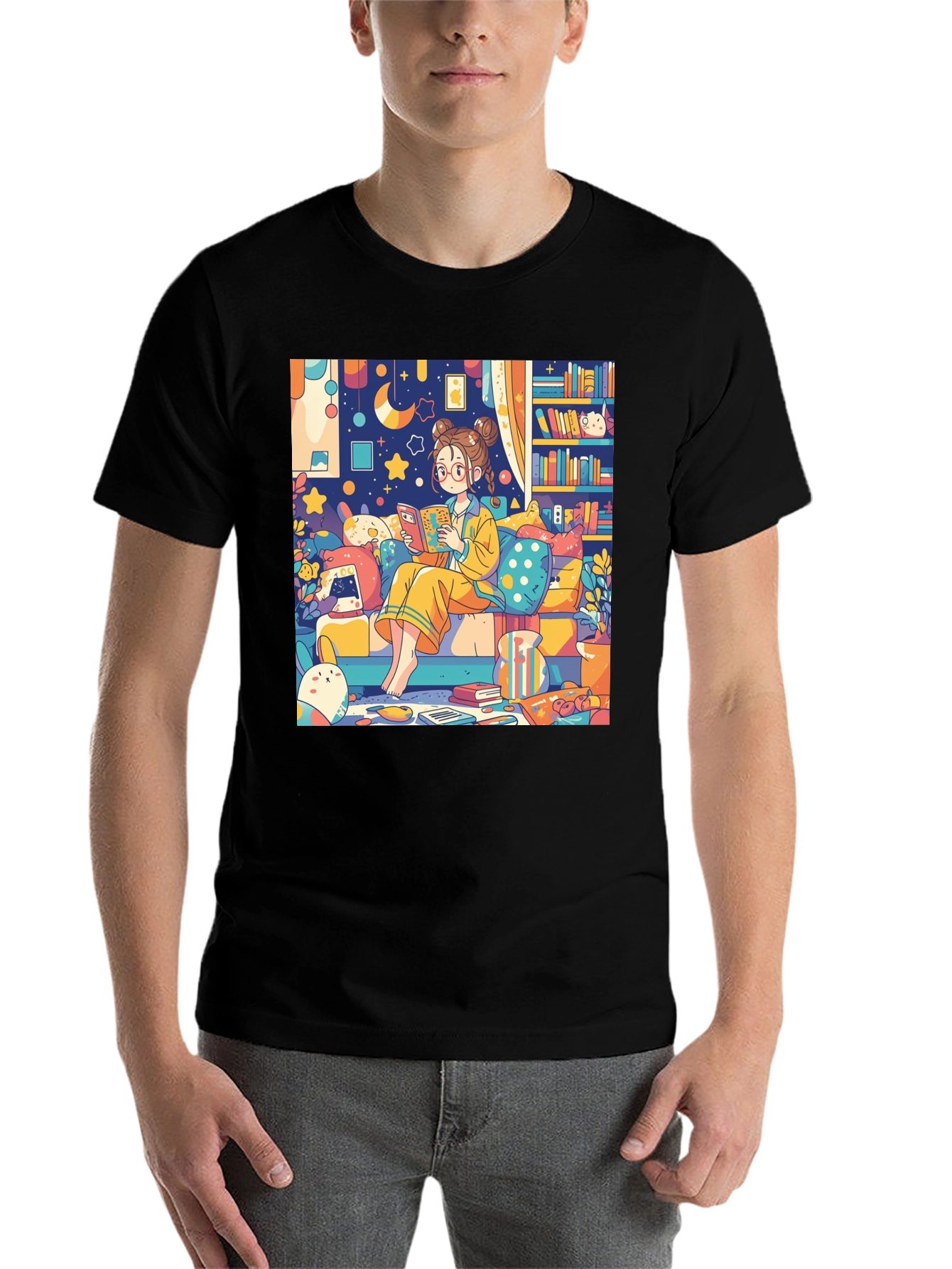 Black Cozy Reading Nook T-Shirt view 7