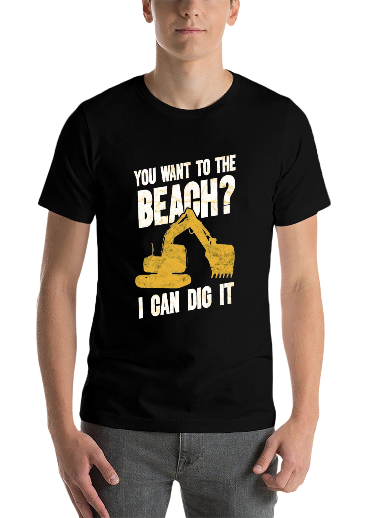 Black Beach Digger T-Shirt: I Can Dig It Excavator Tee view 7