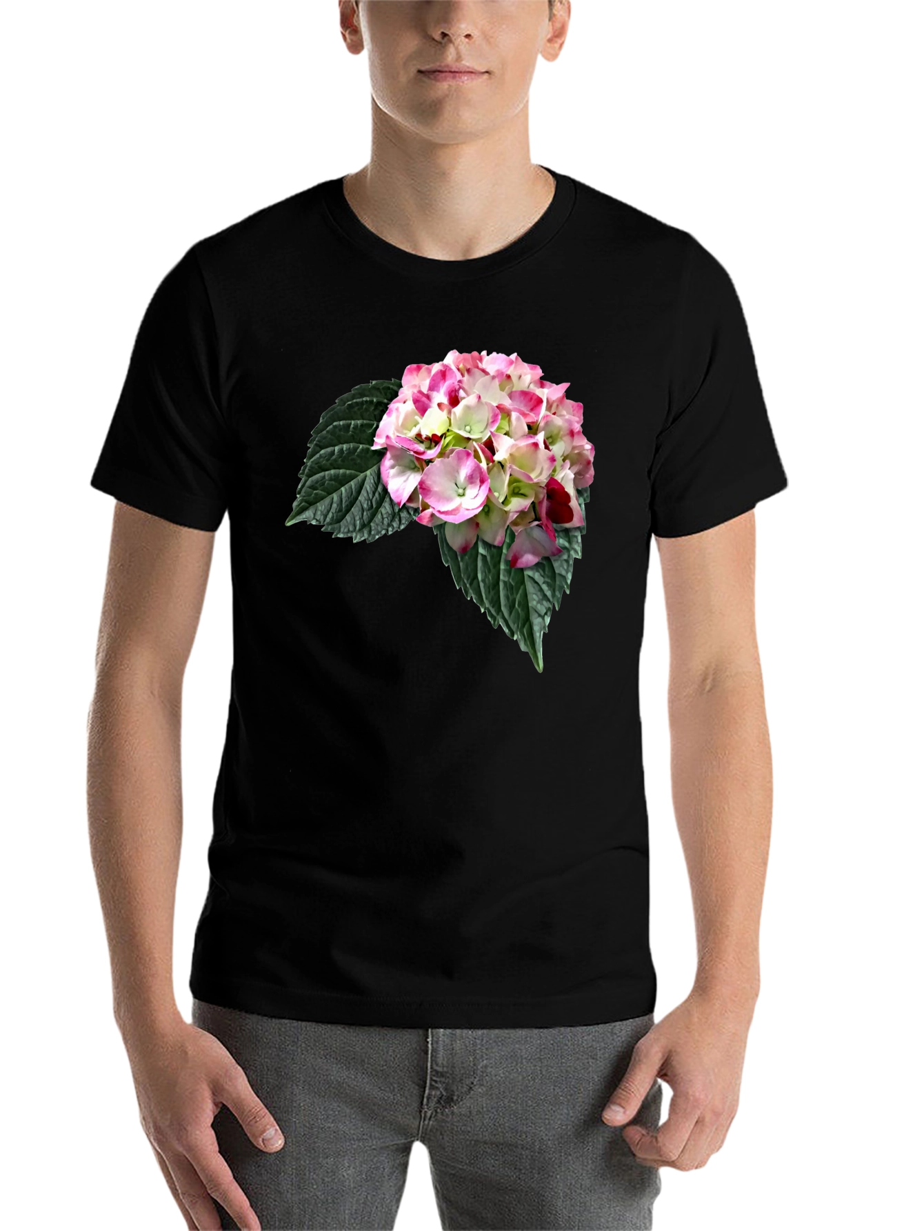 Black Floral Print Black Crew Neck T-Shirt view 7