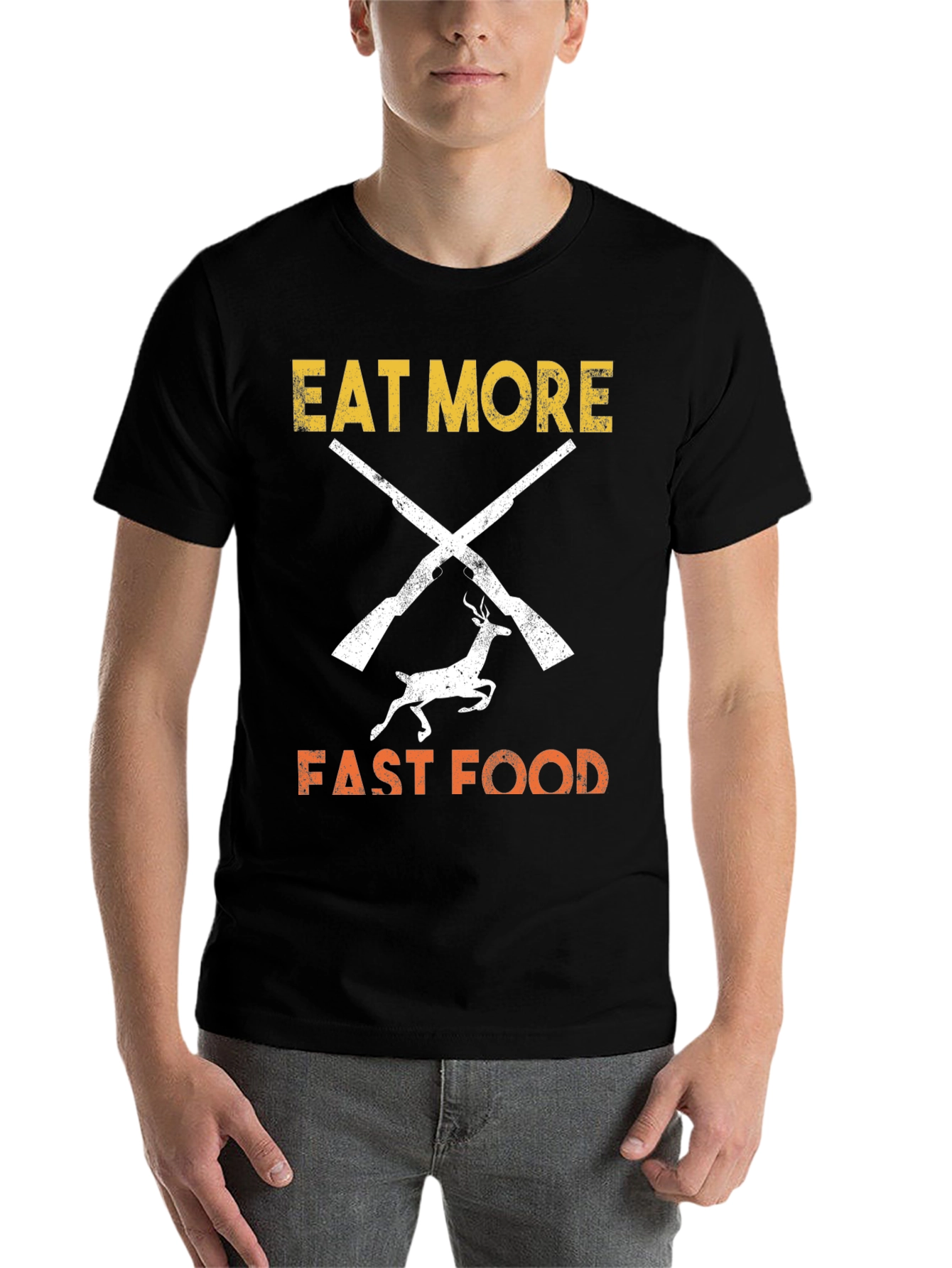 Black Eat More Fast Food T-Shirt Hunter Design view 7