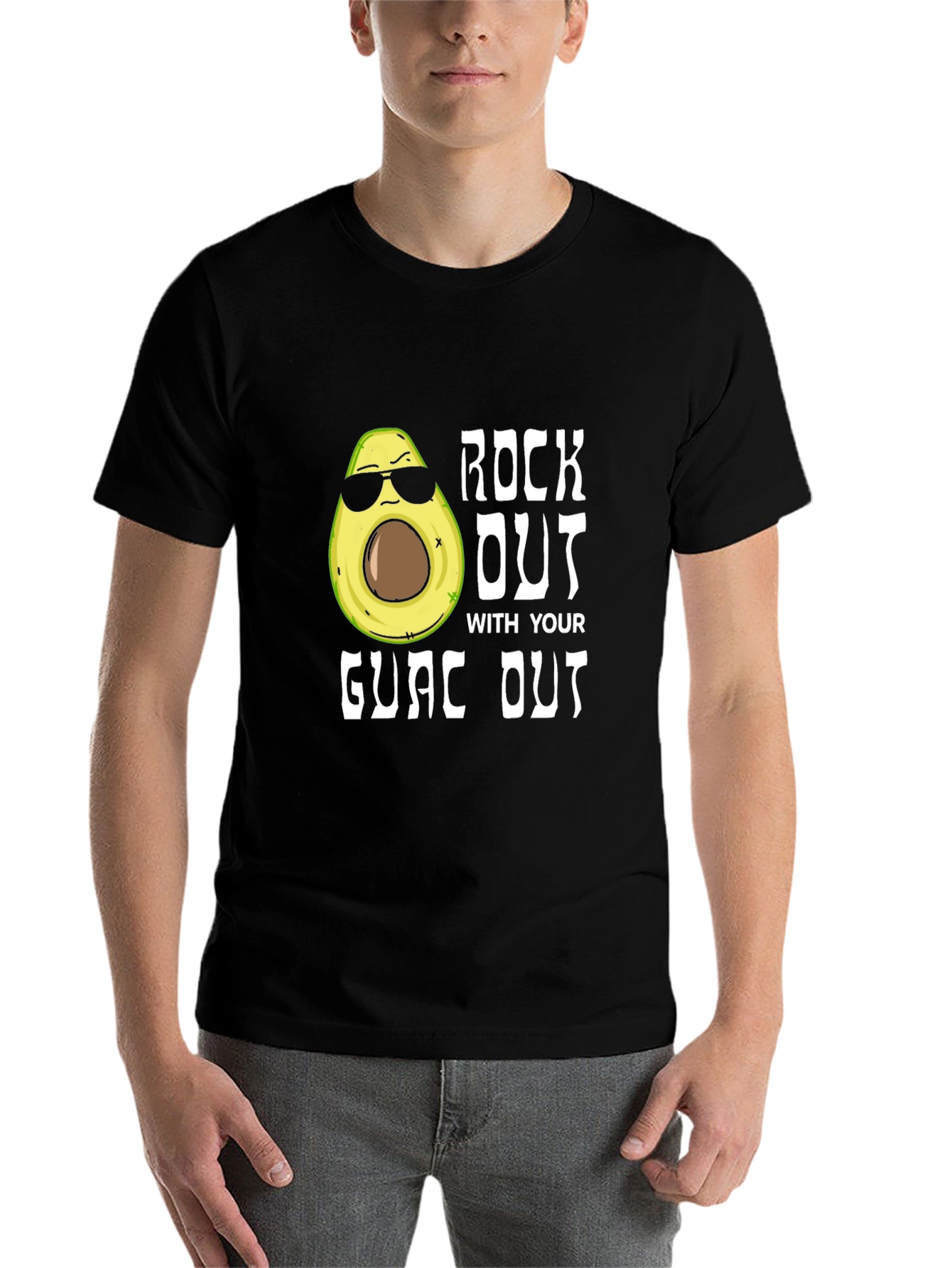 Black Rock Out With Your Guac Out Funny Avocado T-Shirt view 7