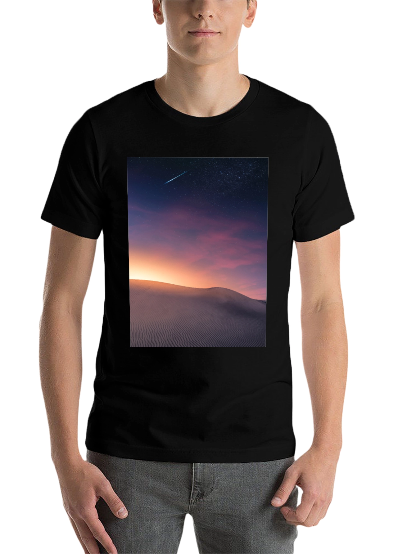 Black Night Desert Scene Graphic T-Shirt view 7