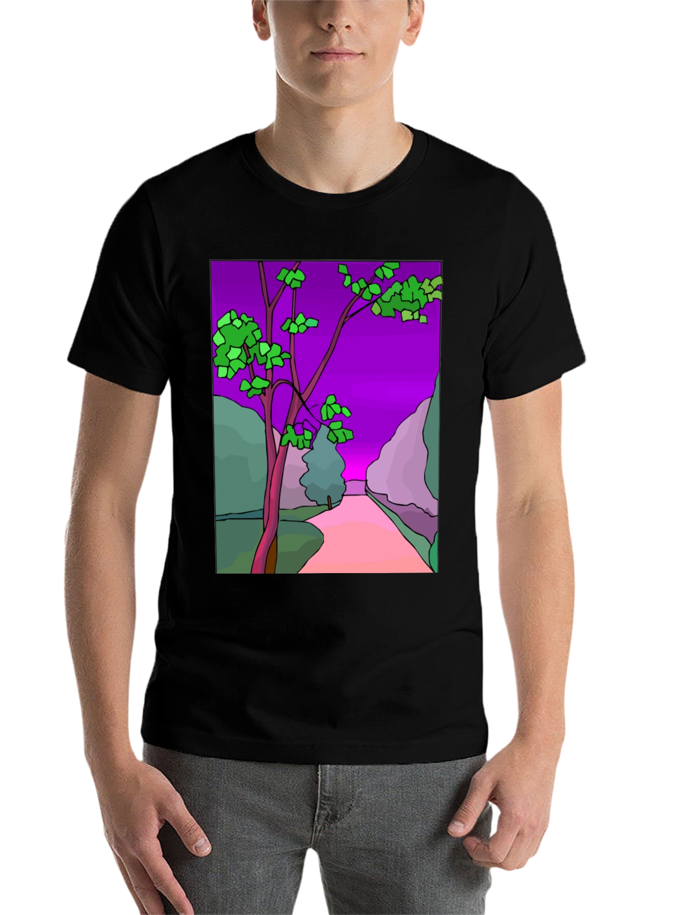 Black Nature Print Black T-Shirt view 7