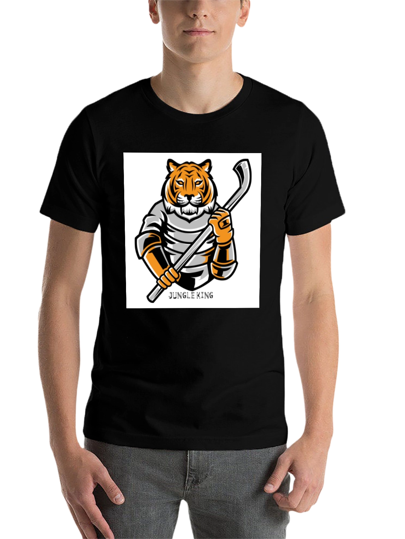 Black Jungle King Tiger Hockey T-Shirt view 7