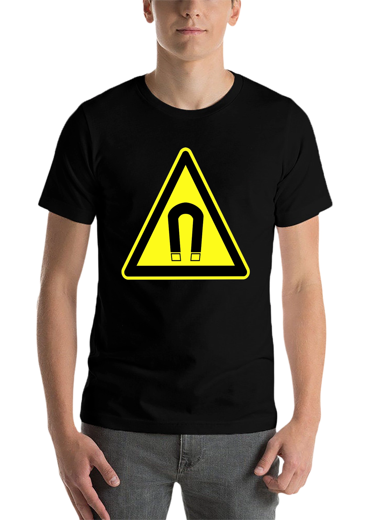 Magnet Warning Sign Graphic T-Shirt - Black Cotton Tee - 7