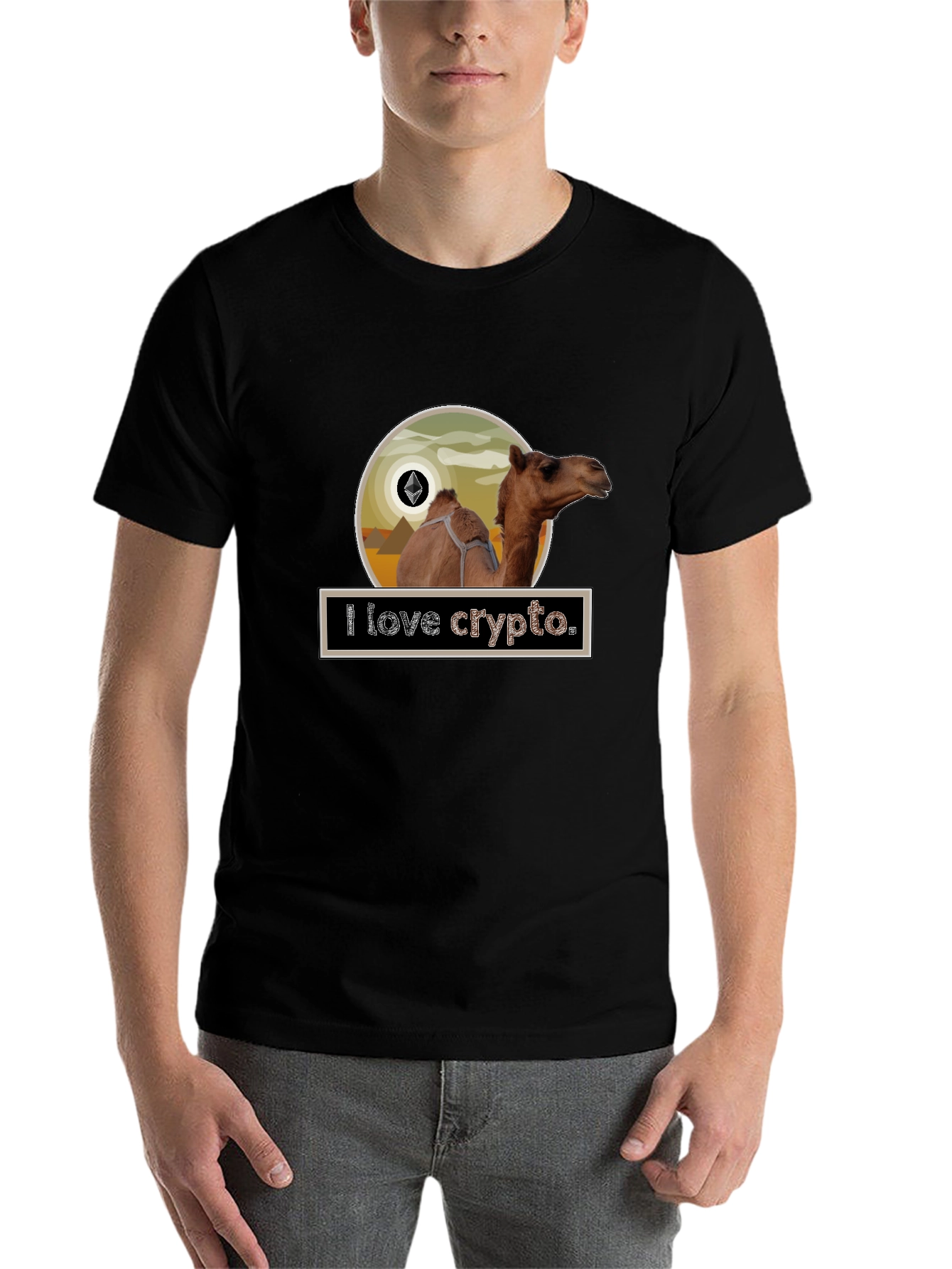 Black I Love Crypto Camel T-Shirt view 7
