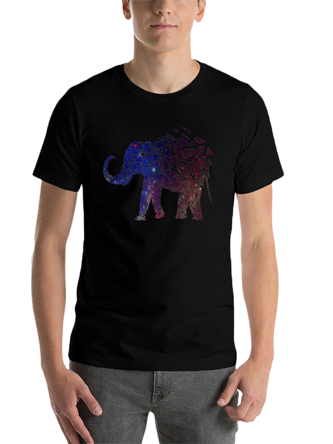 Black Geometric Galaxy Elephant Graphic Tee view 7