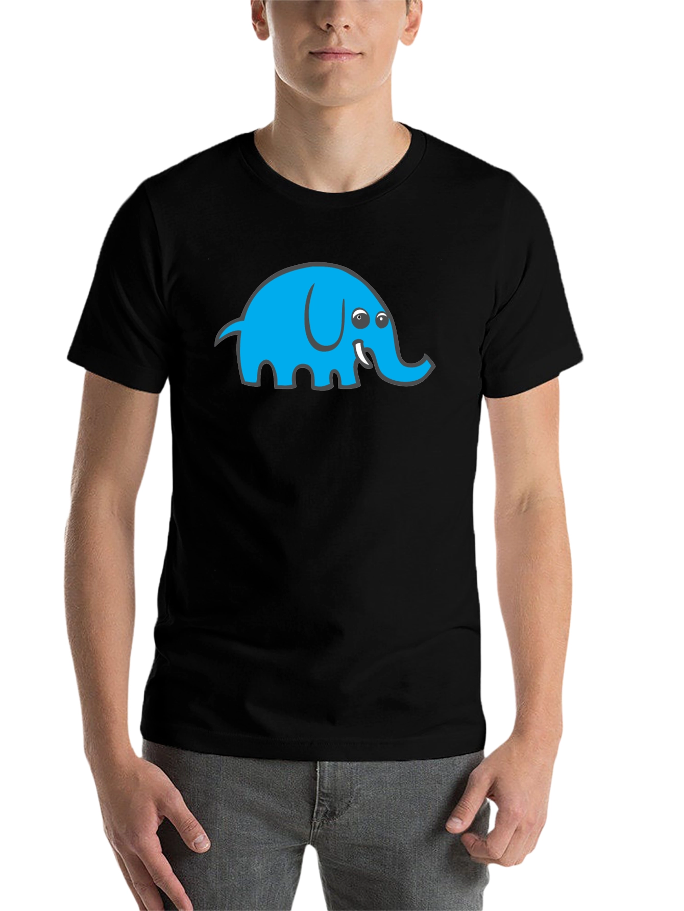 Black Cool Blue Elephant Graphic Black T-Shirt view 7