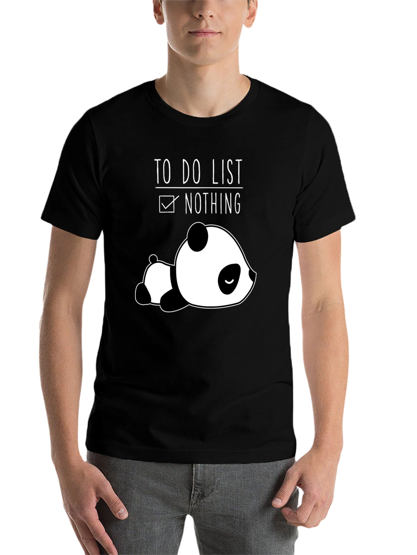 Black Lazy Panda To-Do List Nothing Black T-Shirt view 7