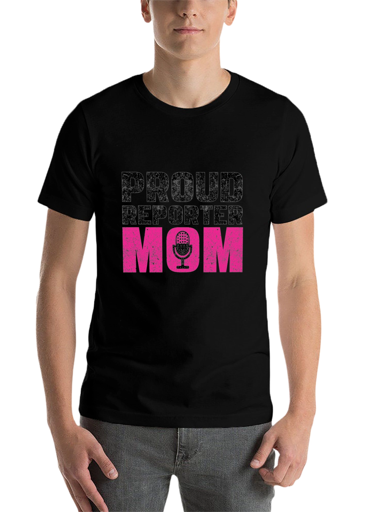 Black Proud Reporter Mom T-Shirt - Black view 7