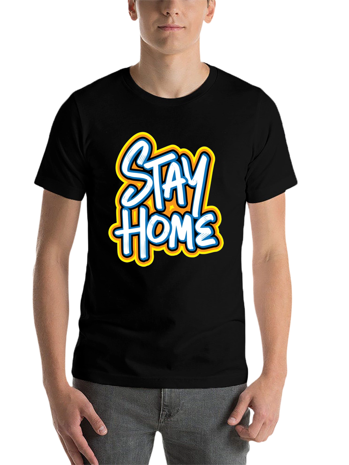 Black Stay Home Graphic Tee - Black Casual T-Shirt view 7