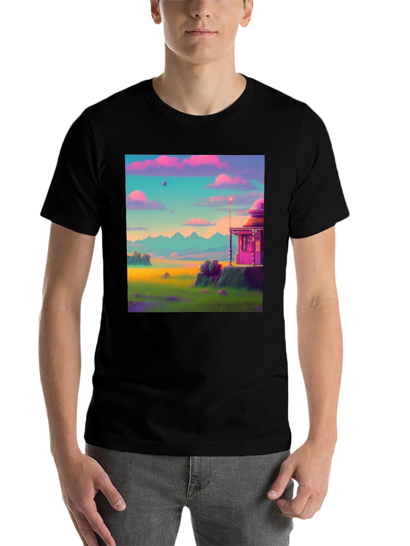 Black Vaporwave Landscape Graphic Tee - Retro Style view 7