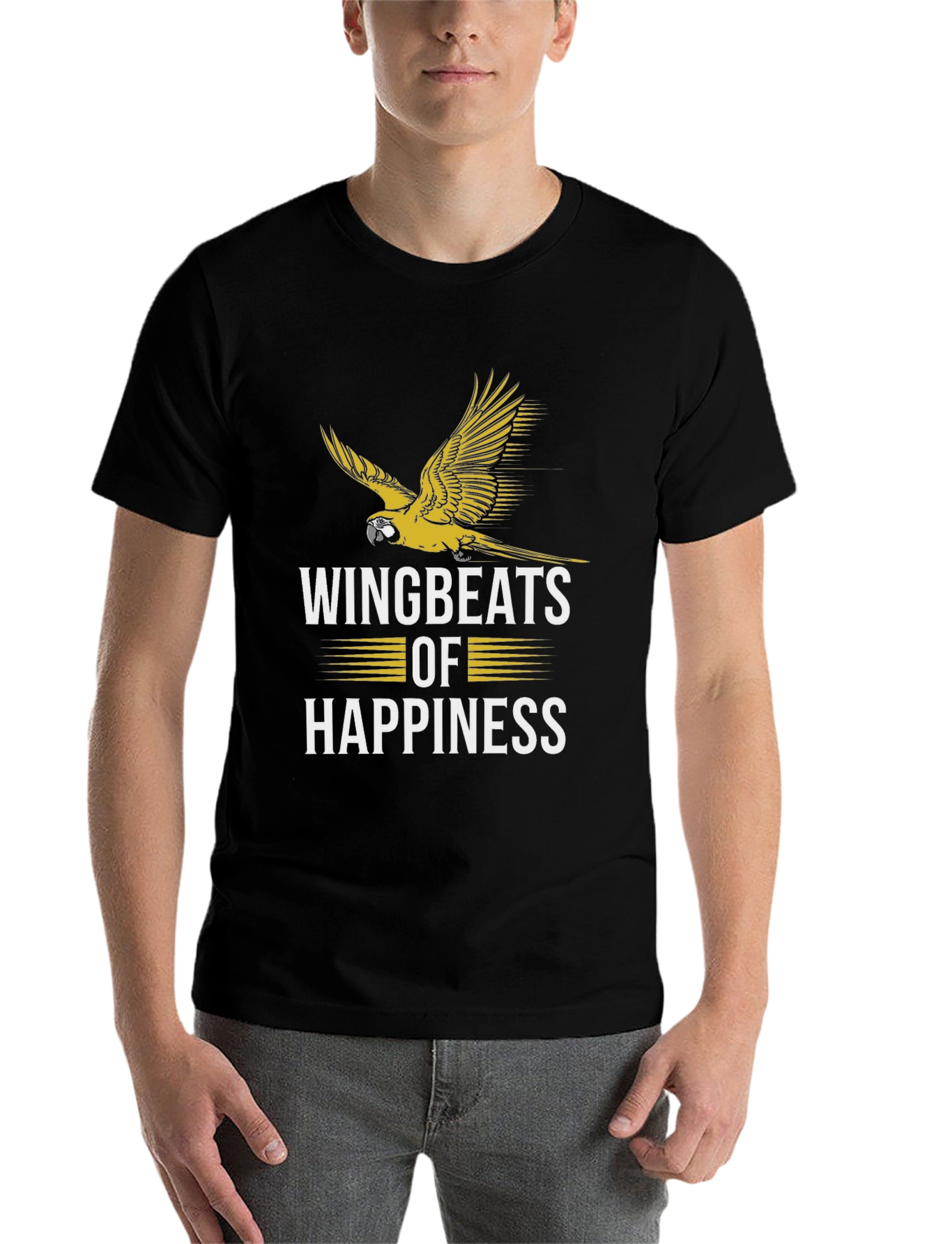 Black Wingbeats of Happiness Parrot Graphic Tee view 7