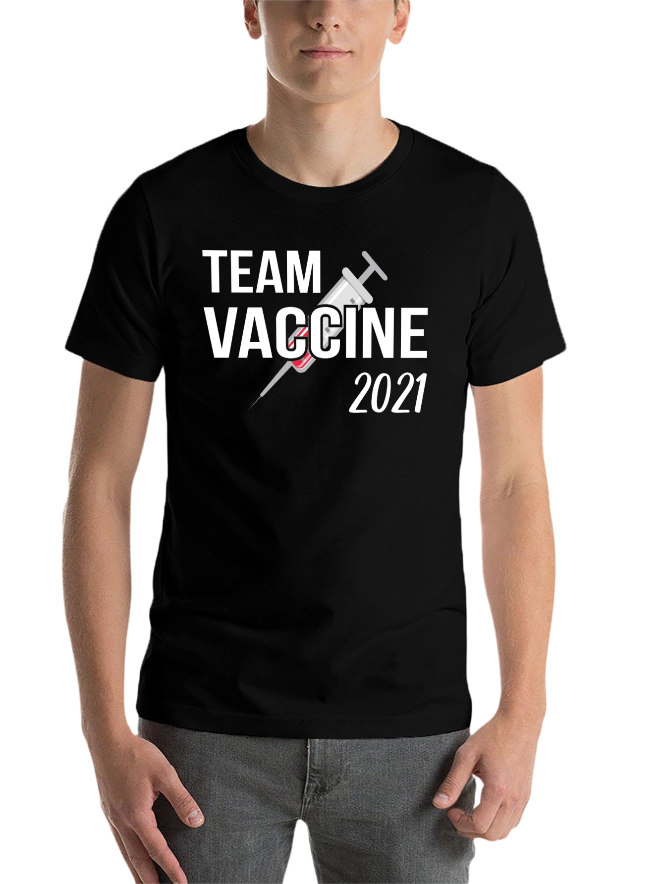 Black Team Vaccine 2021 Black T-Shirt view 7