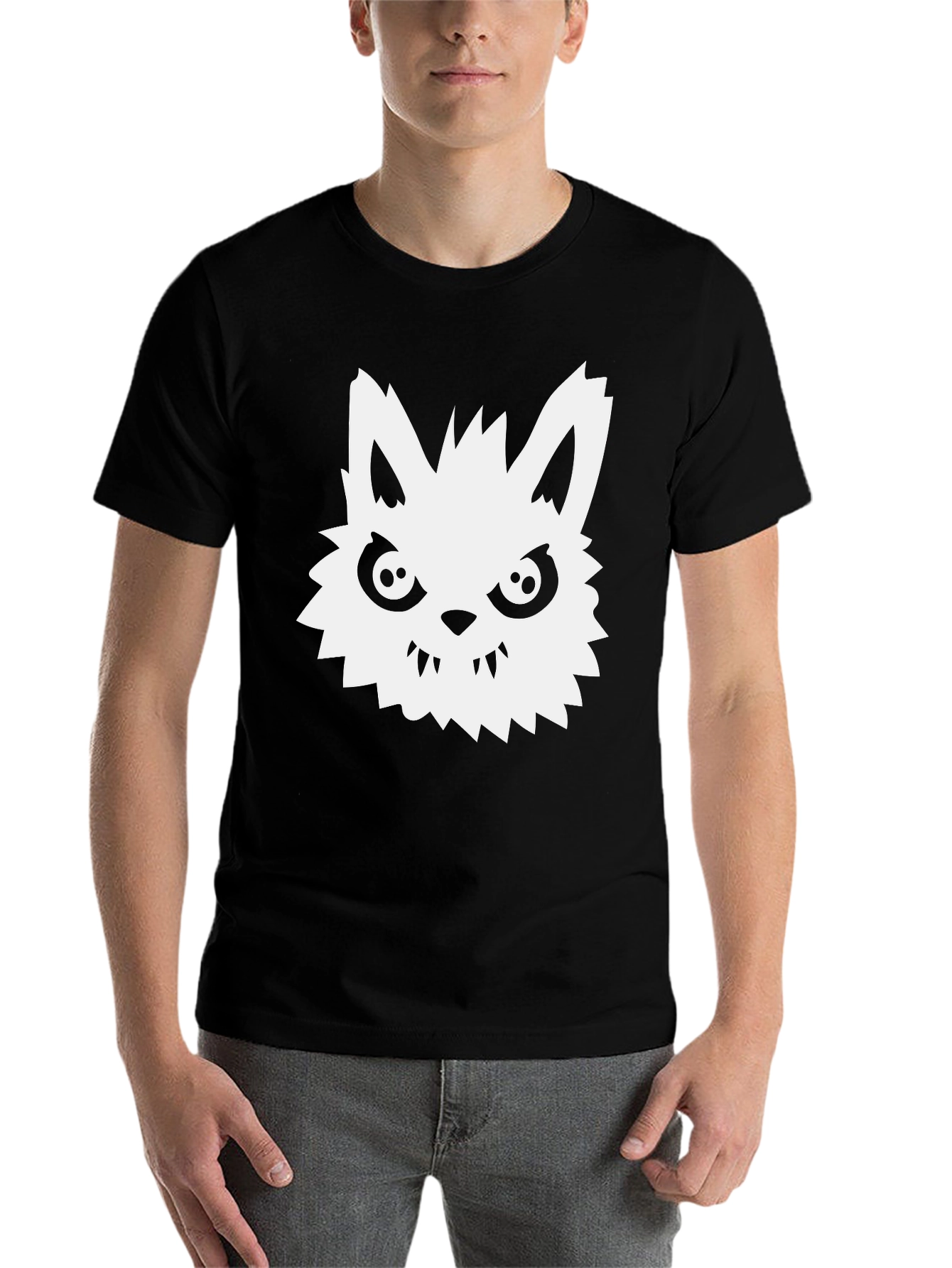 Black Men's Black T-Shirt with White Werewolf Graphic view 7