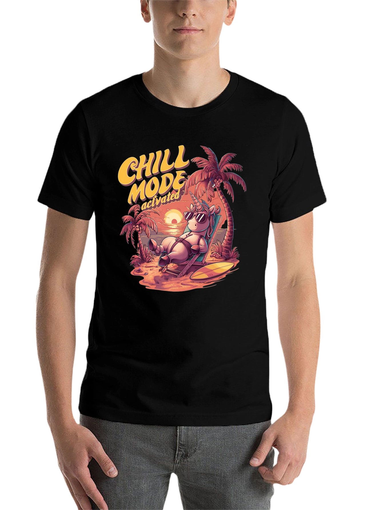 Black Chill Mode Activated Unicorn T-Shirt view 7