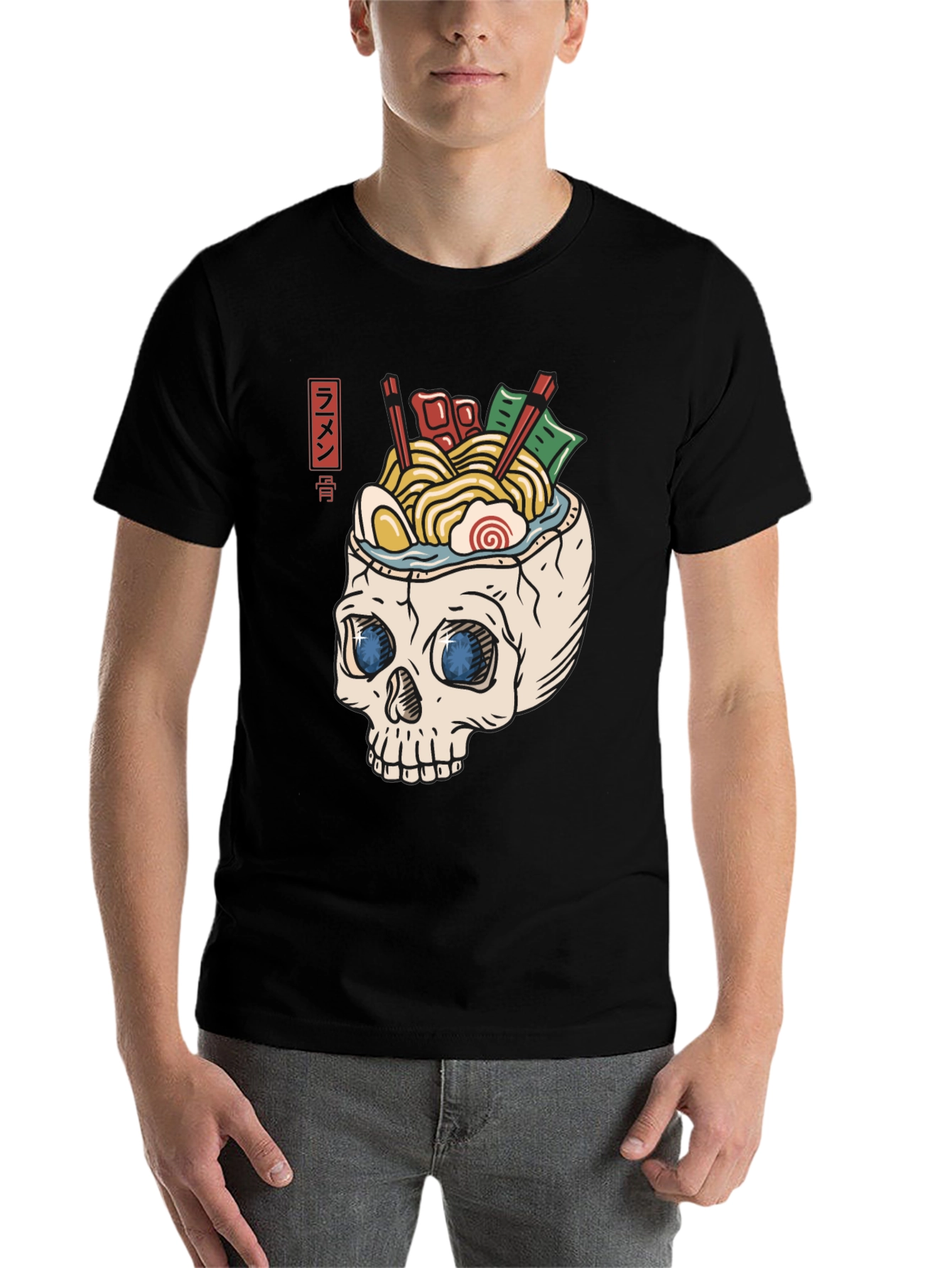Black Ramen Skull T-Shirt - Unique Graphic Tee view 7