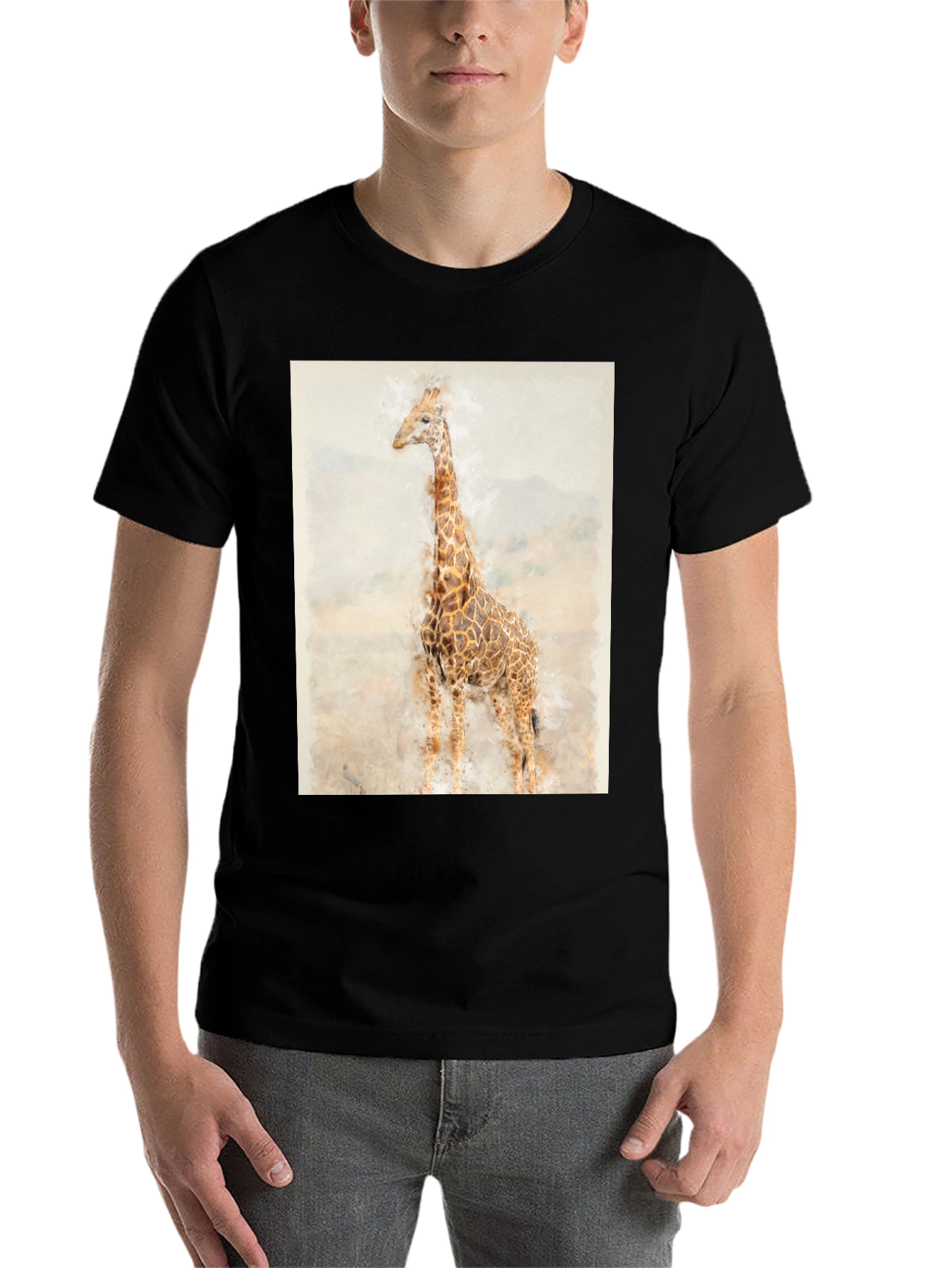 Black Watercolor Giraffe Graphic Tee - Black view 7