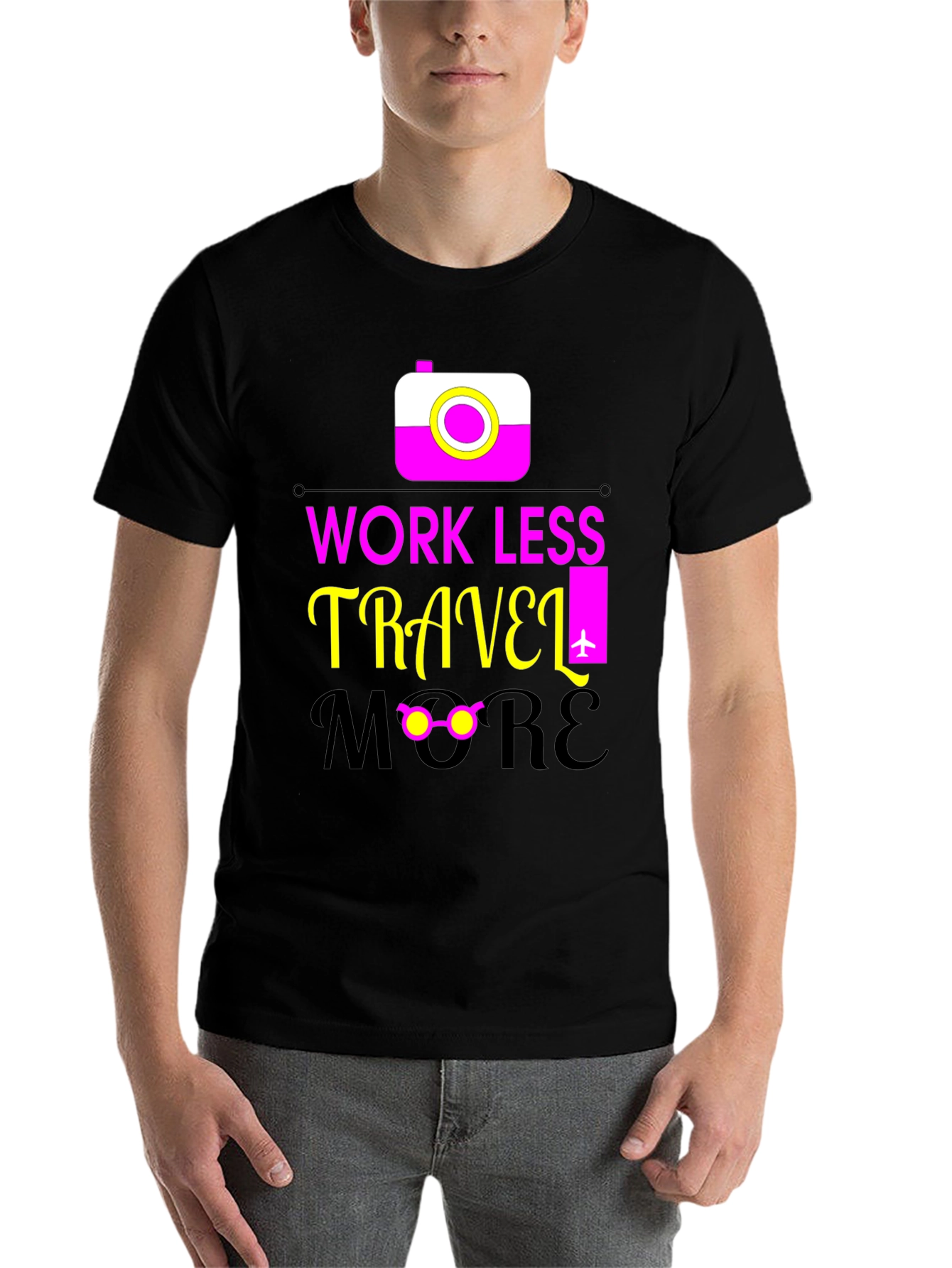 Black Work Less Travel More Graphic Tee view 7
