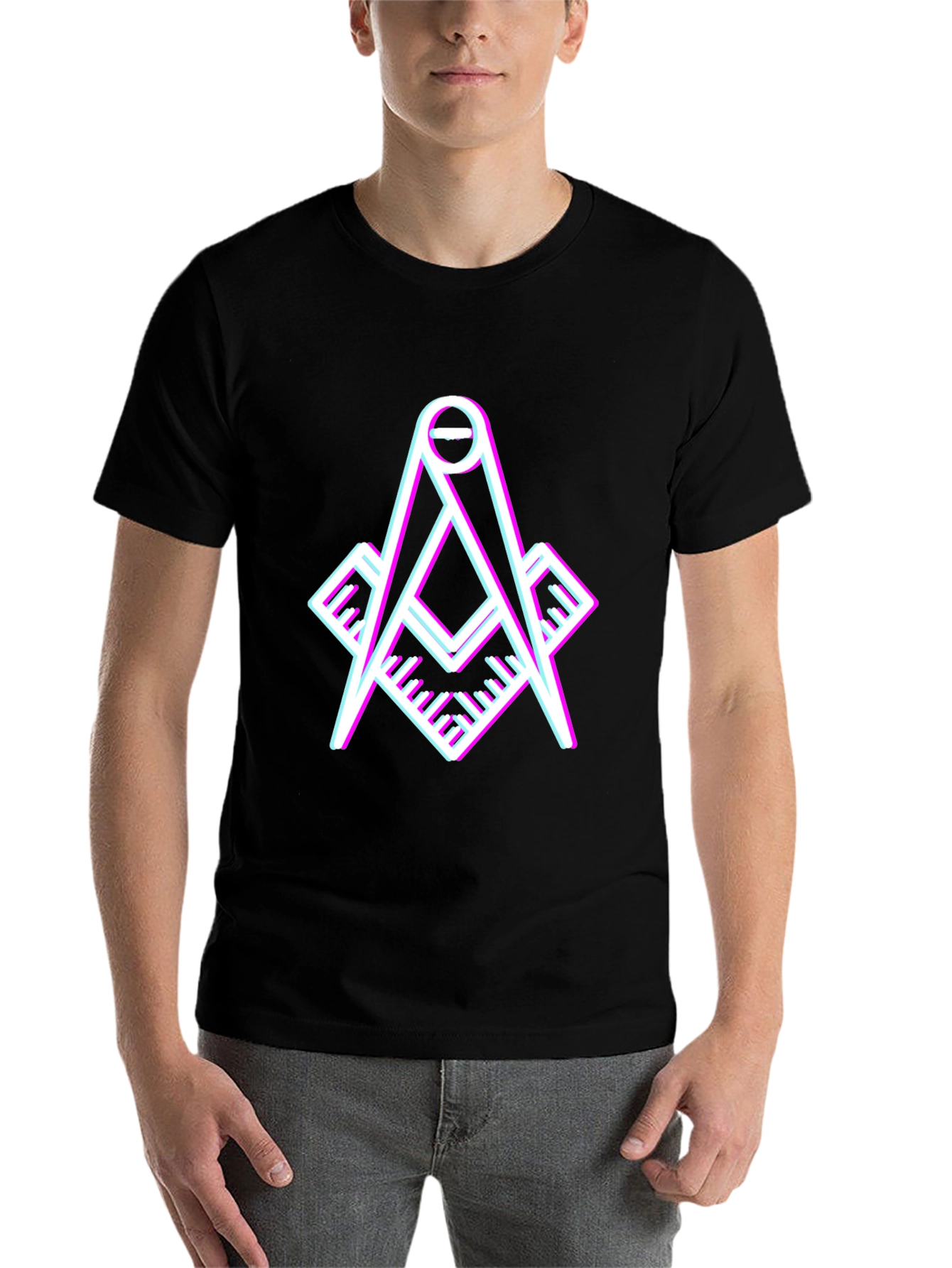 Black Modern Masonic Compass T-Shirt view 7