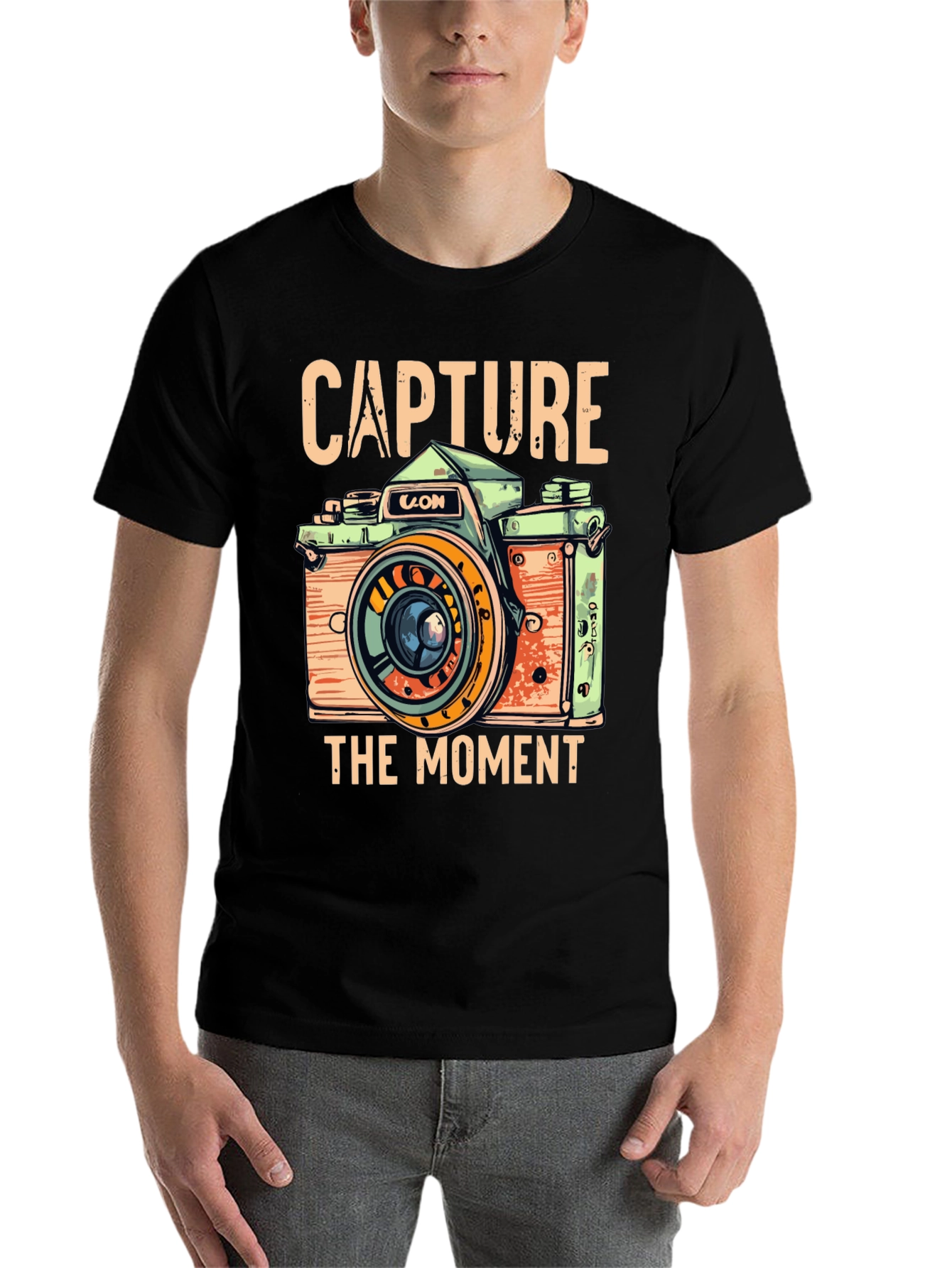 Black Capture the Moment Retro Camera Graphic T-Shirt view 7