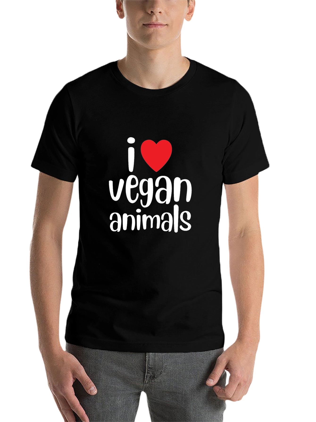 Black I Heart Vegan Animals Graphic Tee - Black Cotton view 7