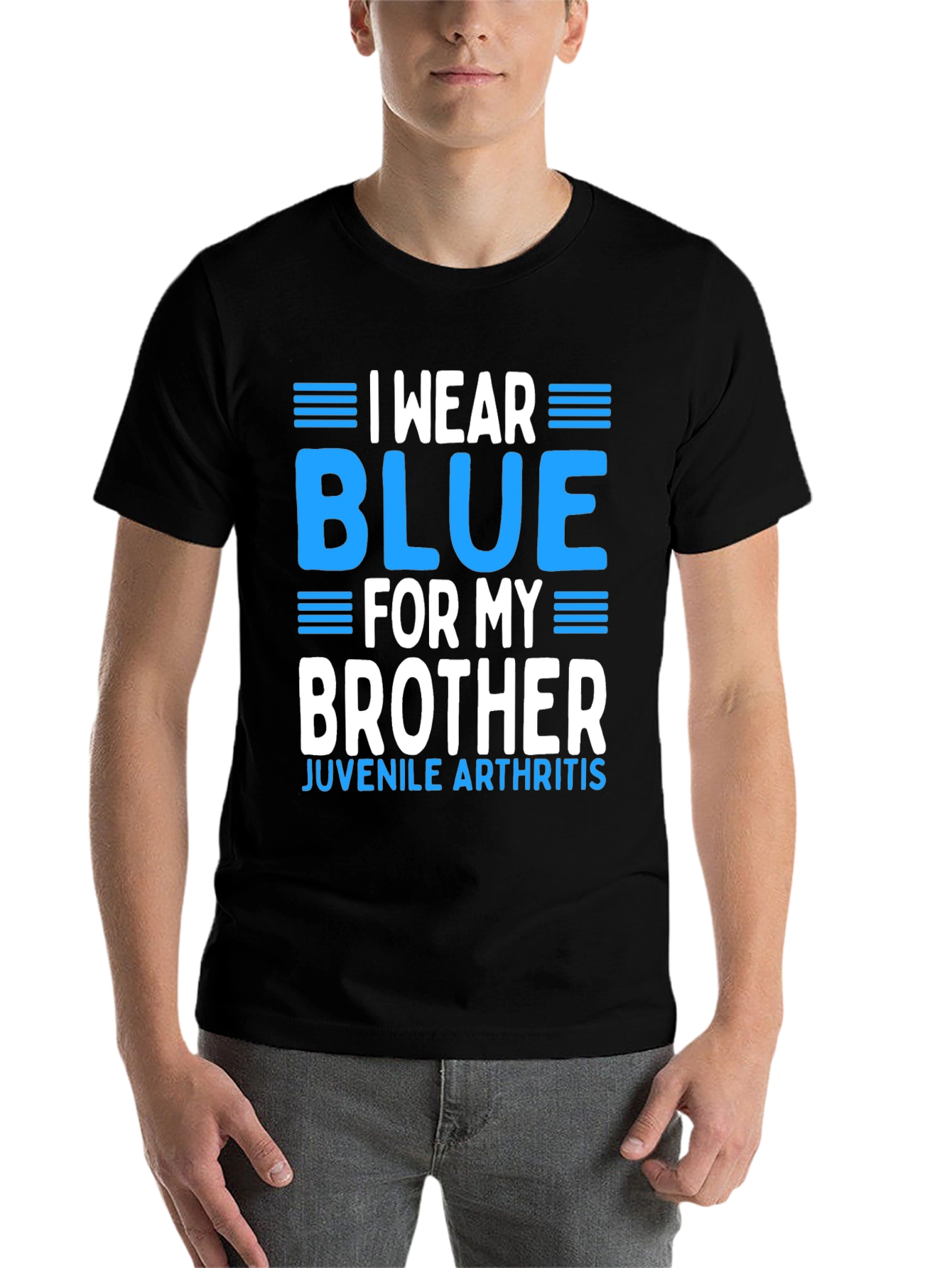Black I Wear Blue for My Brother Juvenile Arthritis Awareness T-Shirt view 7