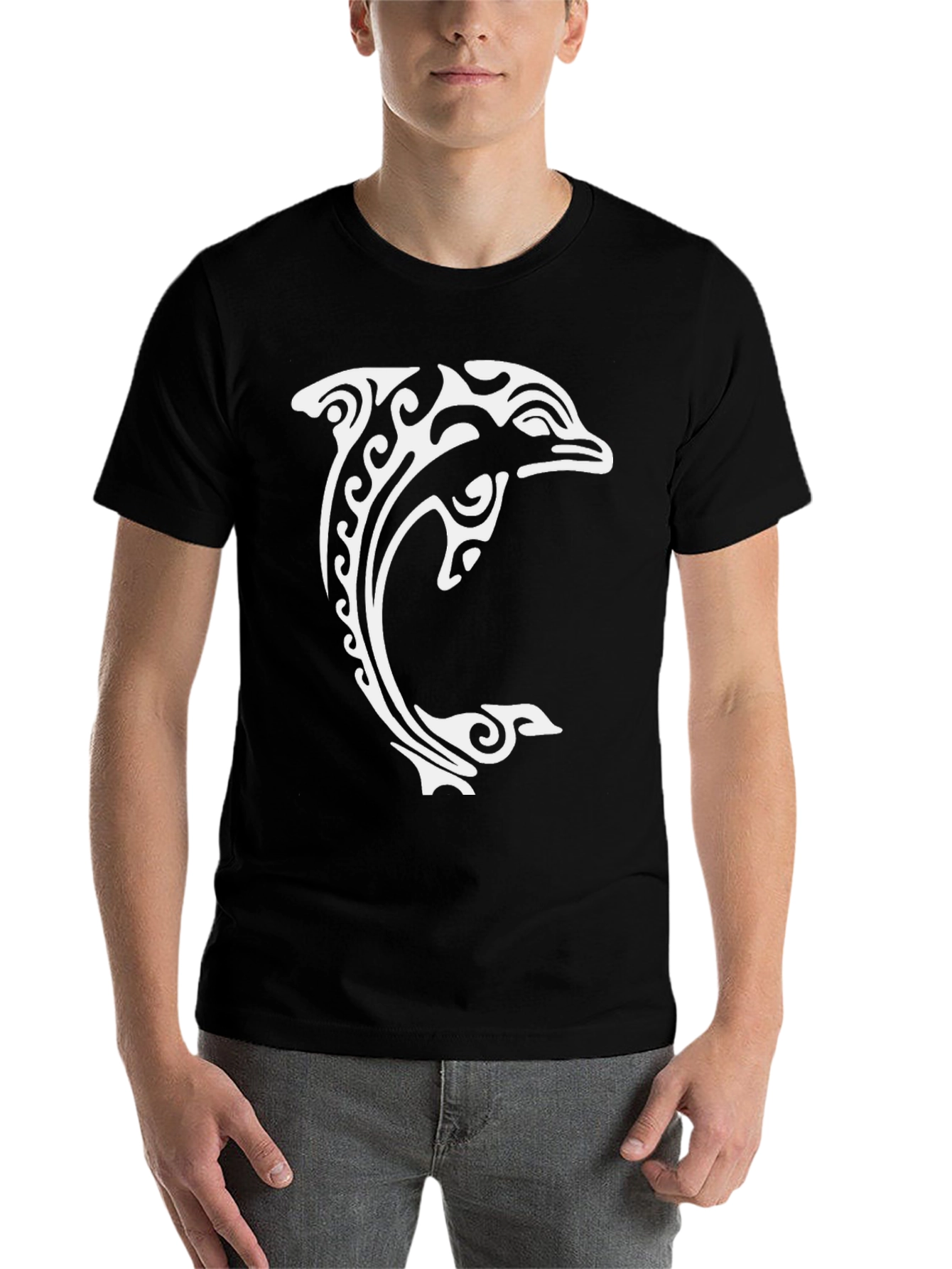 Black Tribal Dolphin Graphic Tee - Black Cotton Comfort view 7