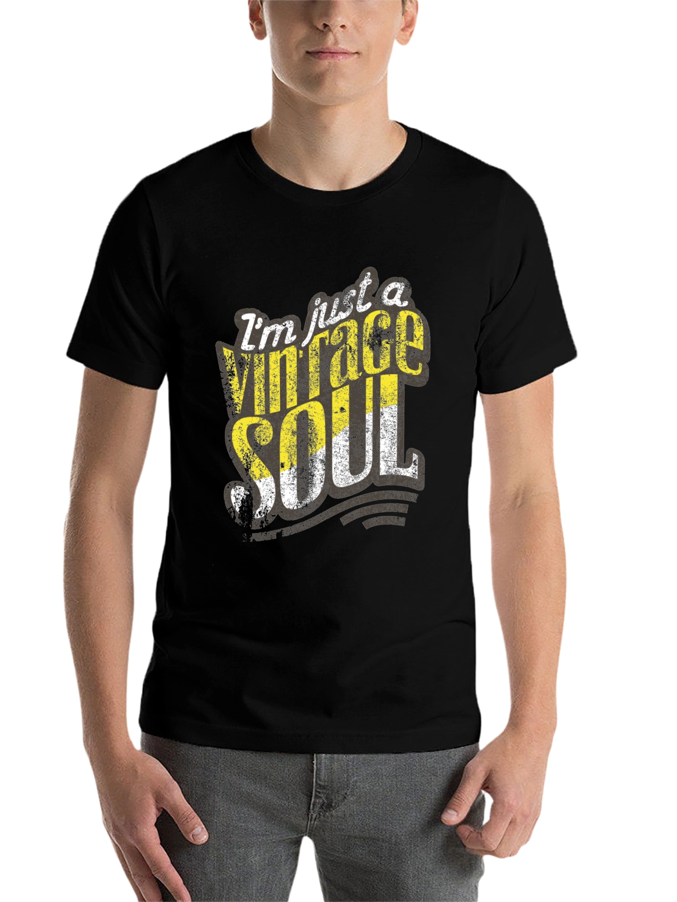 Black Vintage Soul Graphic Tee - Distressed Print, Casual Black T-Shirt view 7