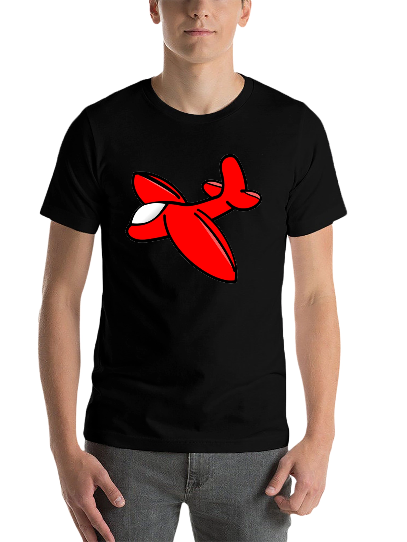 Cartoon Airplane Graphic Tee - Black Cotton T-Shirt - 7