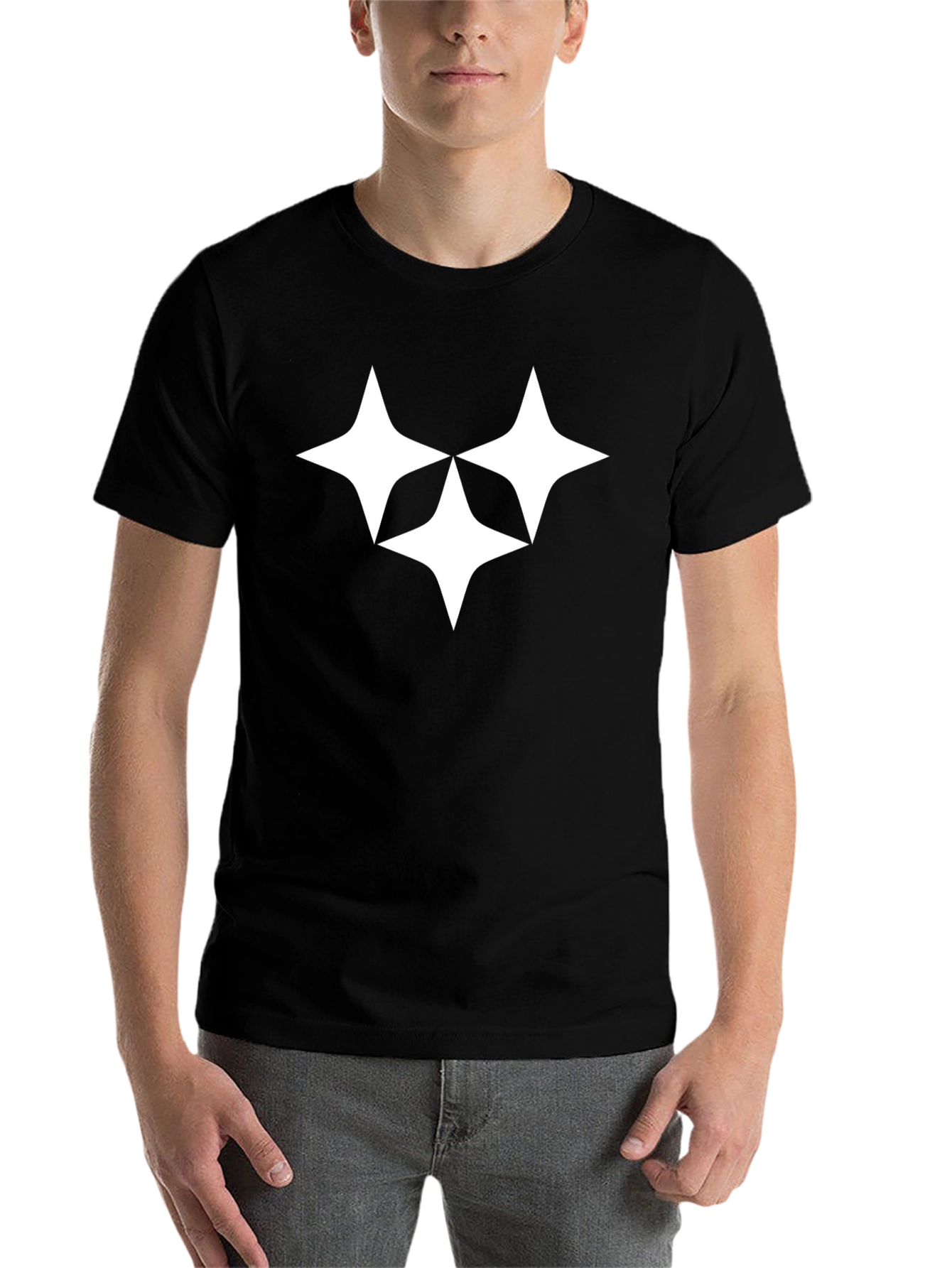 Black Stylish Black Tee with Four-Point Star Design view 7
