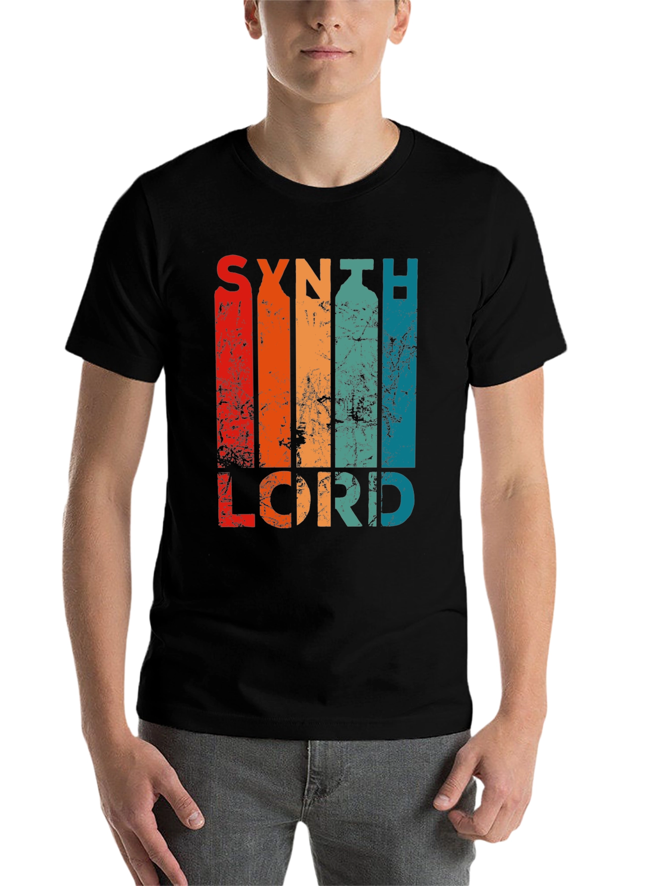 Black Synth Lord Retro T-Shirt, Vintage Style view 7